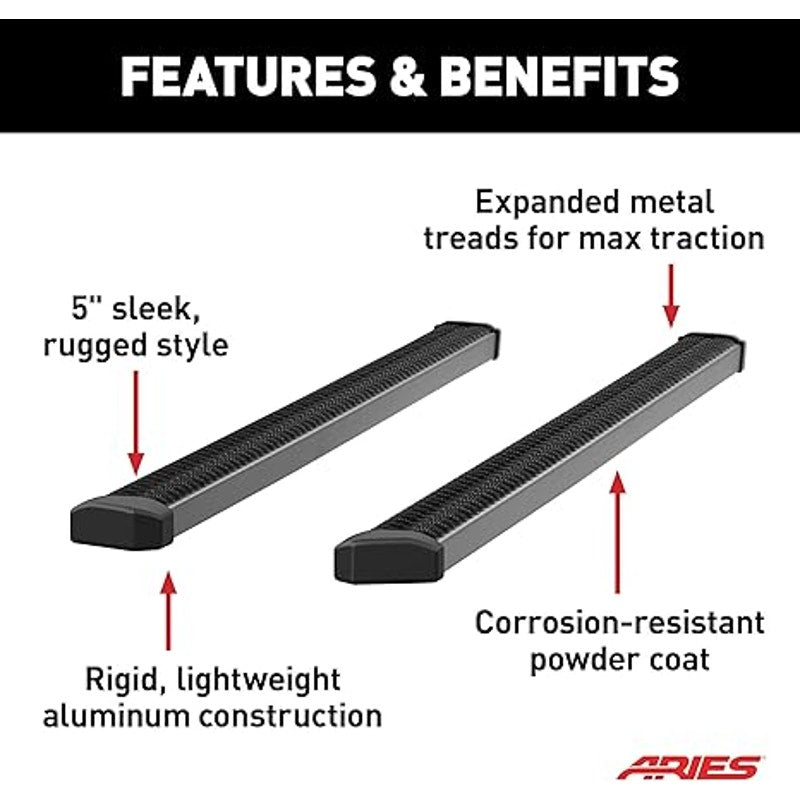 ARIES SlimGrip 5"x88" Black Al Running Boards, F-250 Super Duty, F-350 Super Duty, F-450 Super Duty