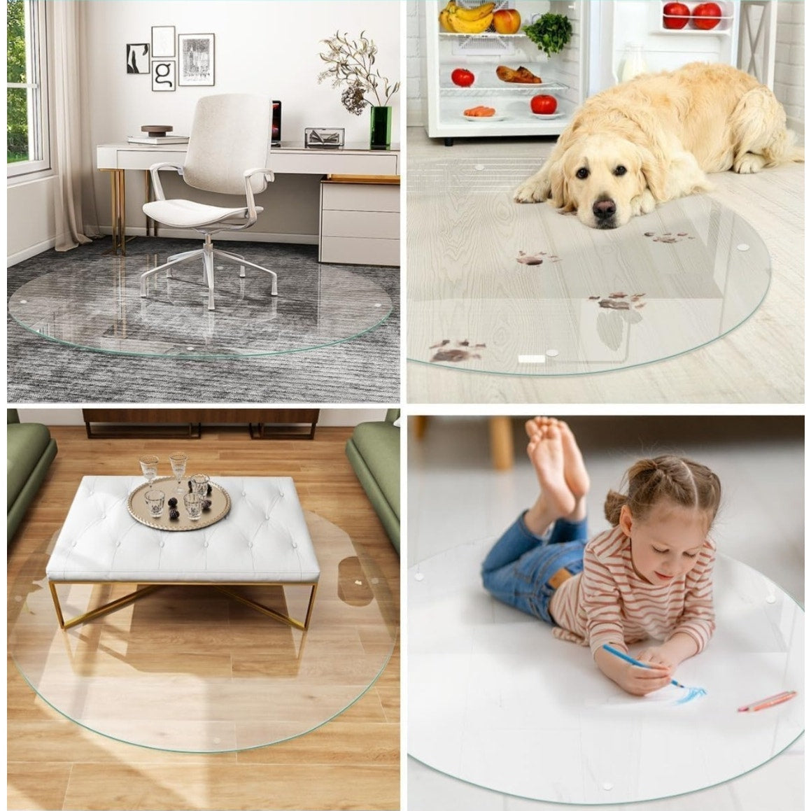 Tempered Glass 46" x 46" Round Glass Chair Mat, Heavy Duty Hard Tempered Glass Mat withPolishedEdge