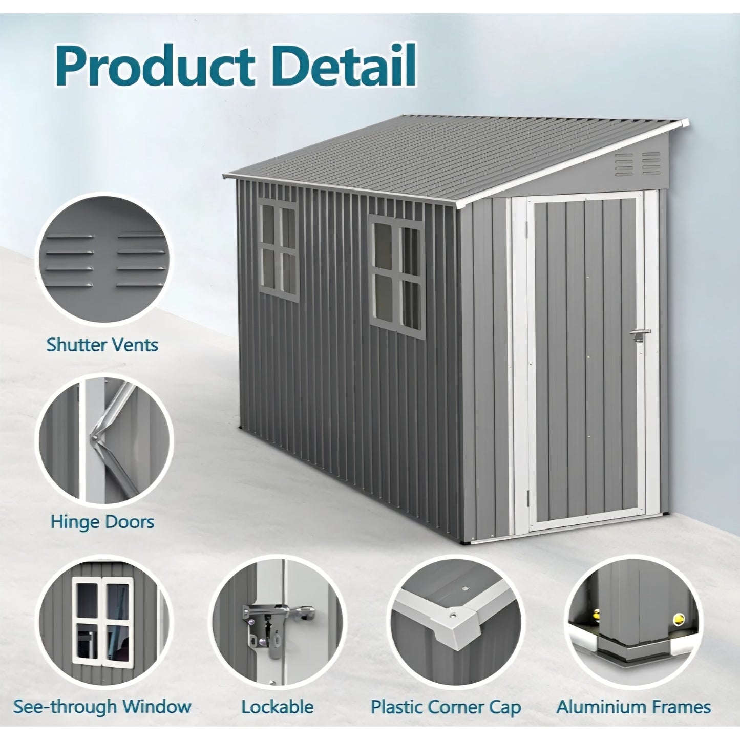 4 x 10 FT Metal Outdoor Storage Shed with Windows and Foundation, Lean to Storage Sheds w/Lockable