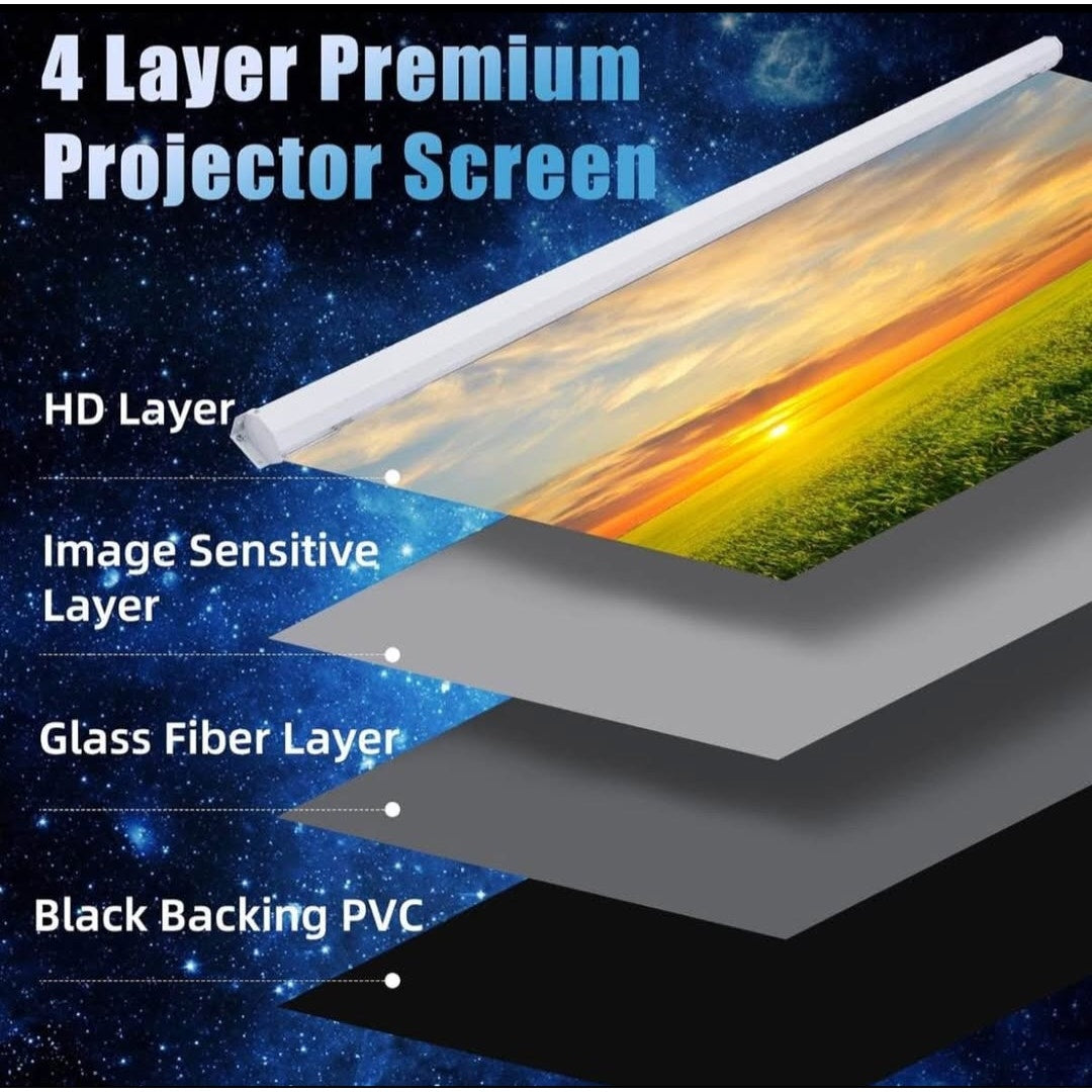 Pull Down Projector Screen Motorized 84 Inch 16:9 HD Electric Small Projector Screen Portable