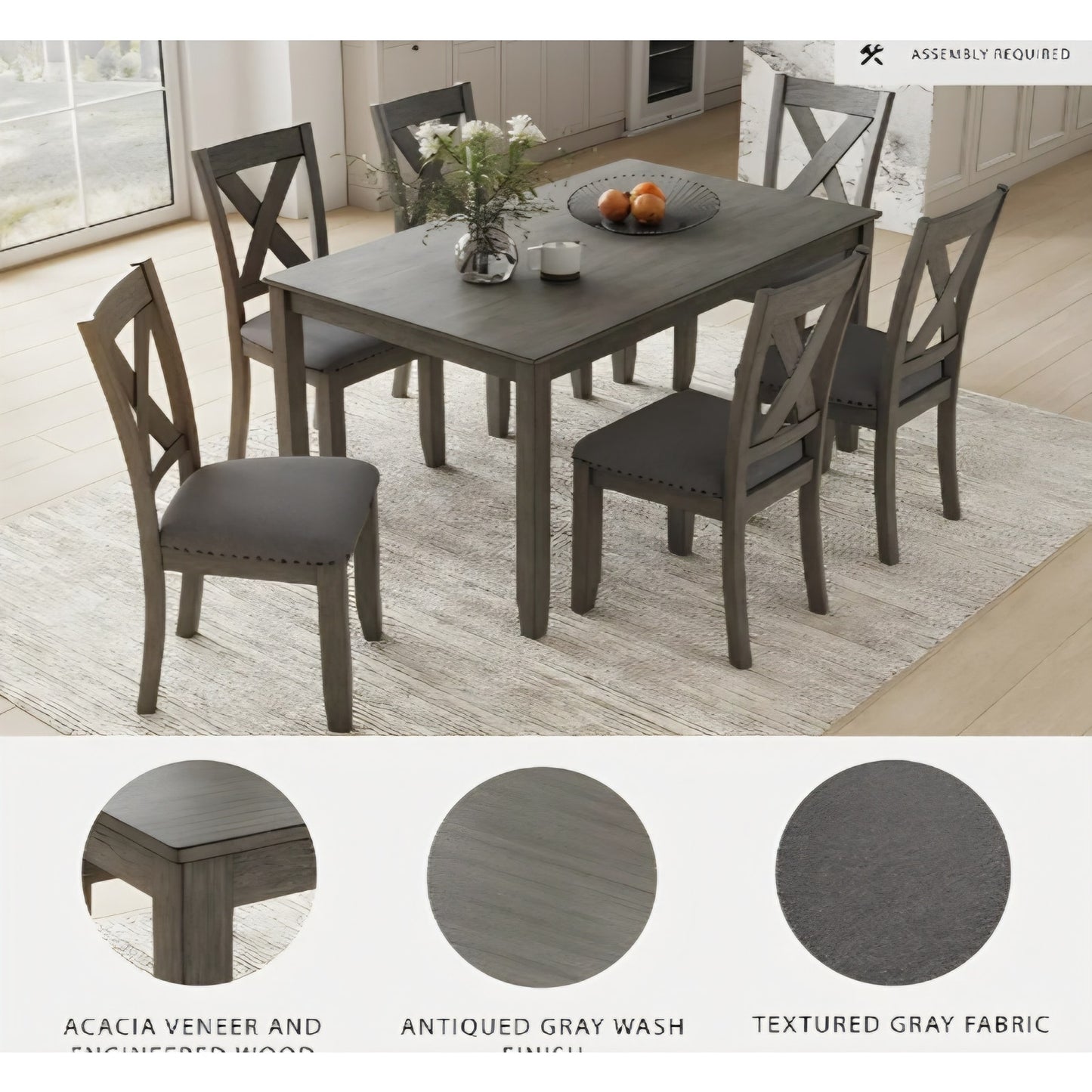 Signature Design by Ashley Caitbrook Rustic 7 Piece Dining Set, Include Table and 6 Chairs, Gray