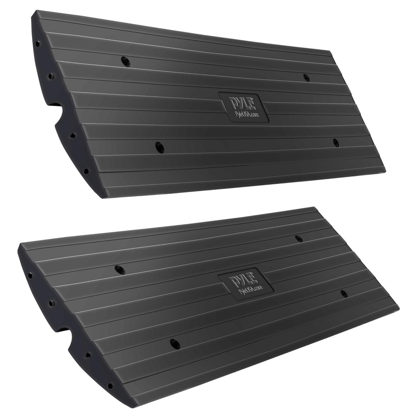Pyle Car Vehicle Curbside Driveway Ramp - 4ft Heavy Duty Rubber Threshold Bridge Tracks Curb Ramps, 2 Pieces Set (for Car, Truck, Scooter, Bike, Motorcycle, Wheelchair Mobility), Black