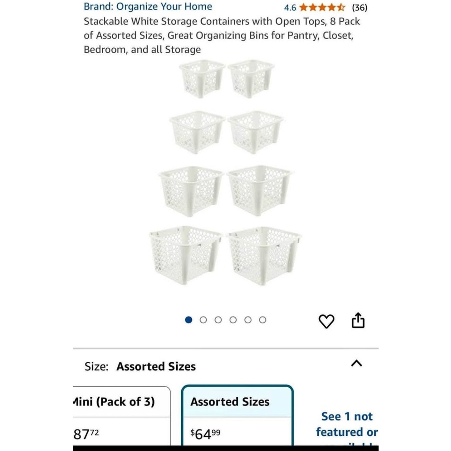 Stackable White Storage Containers with Open Tops, 8 Pack of Assorted Sizes, Great Organizing Bins f