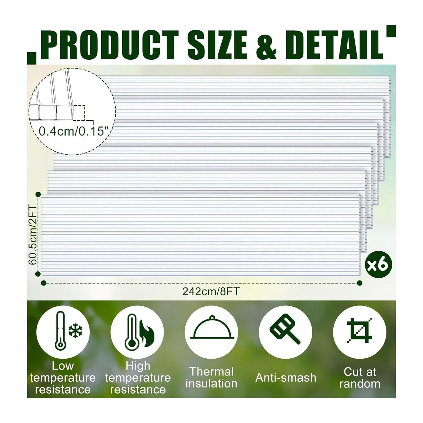 Tatuo 12 Pack 8' X 2' X 0.16'' Polycarbonate Greenhouse Panels Polycarbonate Sheets