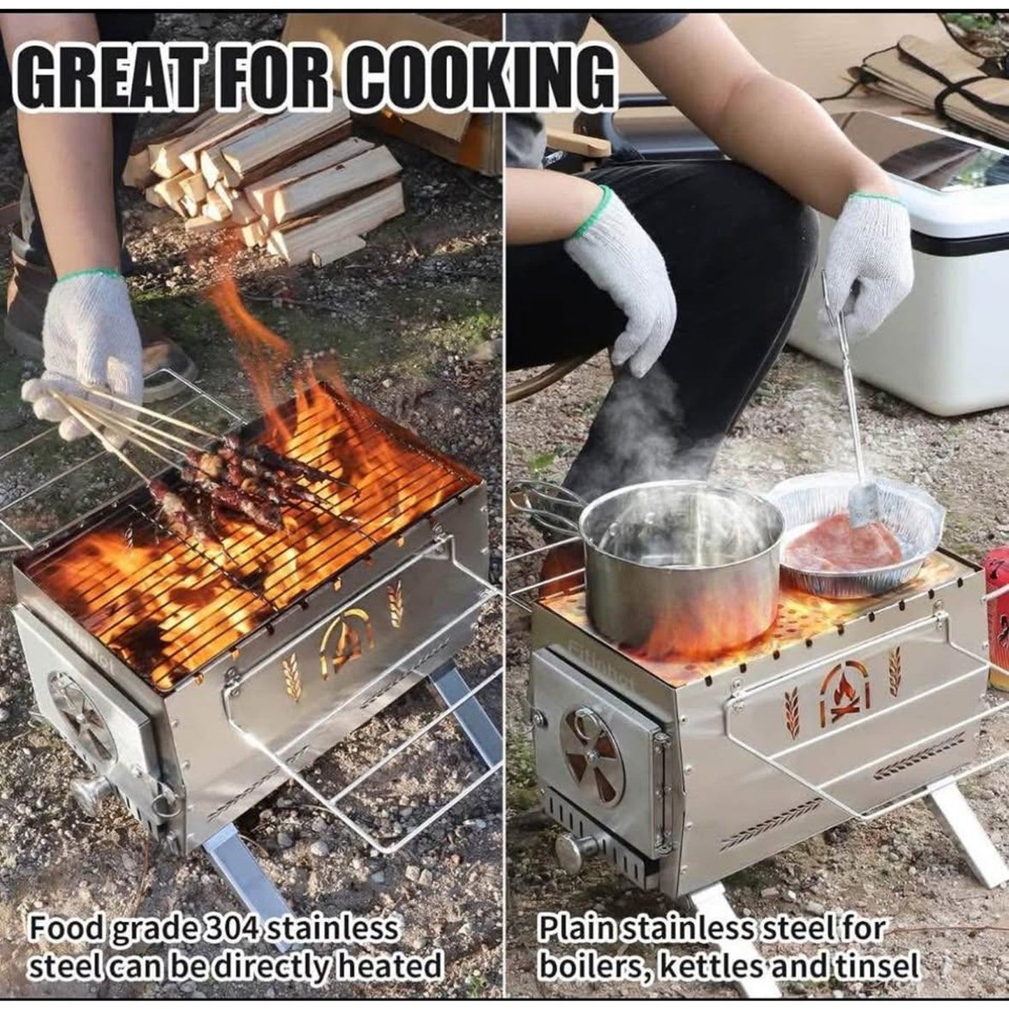 Fitinhot Propane Fire Pit Smokeless Camp Stove Bonfire Pit Stainless Steel with Iso-Butane Hose & Re