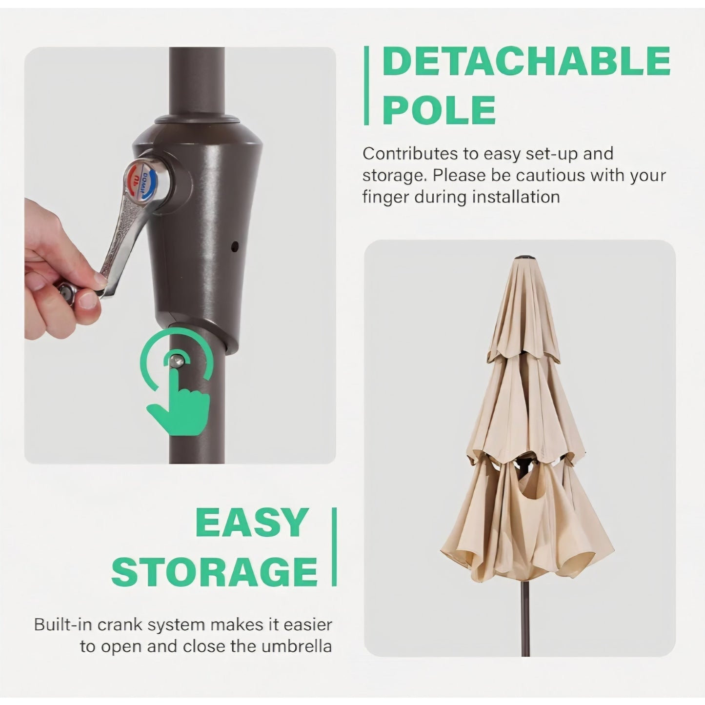 Patio Umbrella Market Umbrella Table Umbrellas with 8 Ribs 1.5 Pole Push Button Tilt and Crank