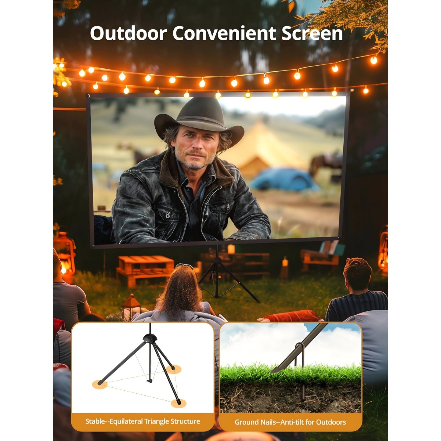 Projector Screen with Stand 80 inch Indoor Outdoor Projector Screen 16:9, 4K HD