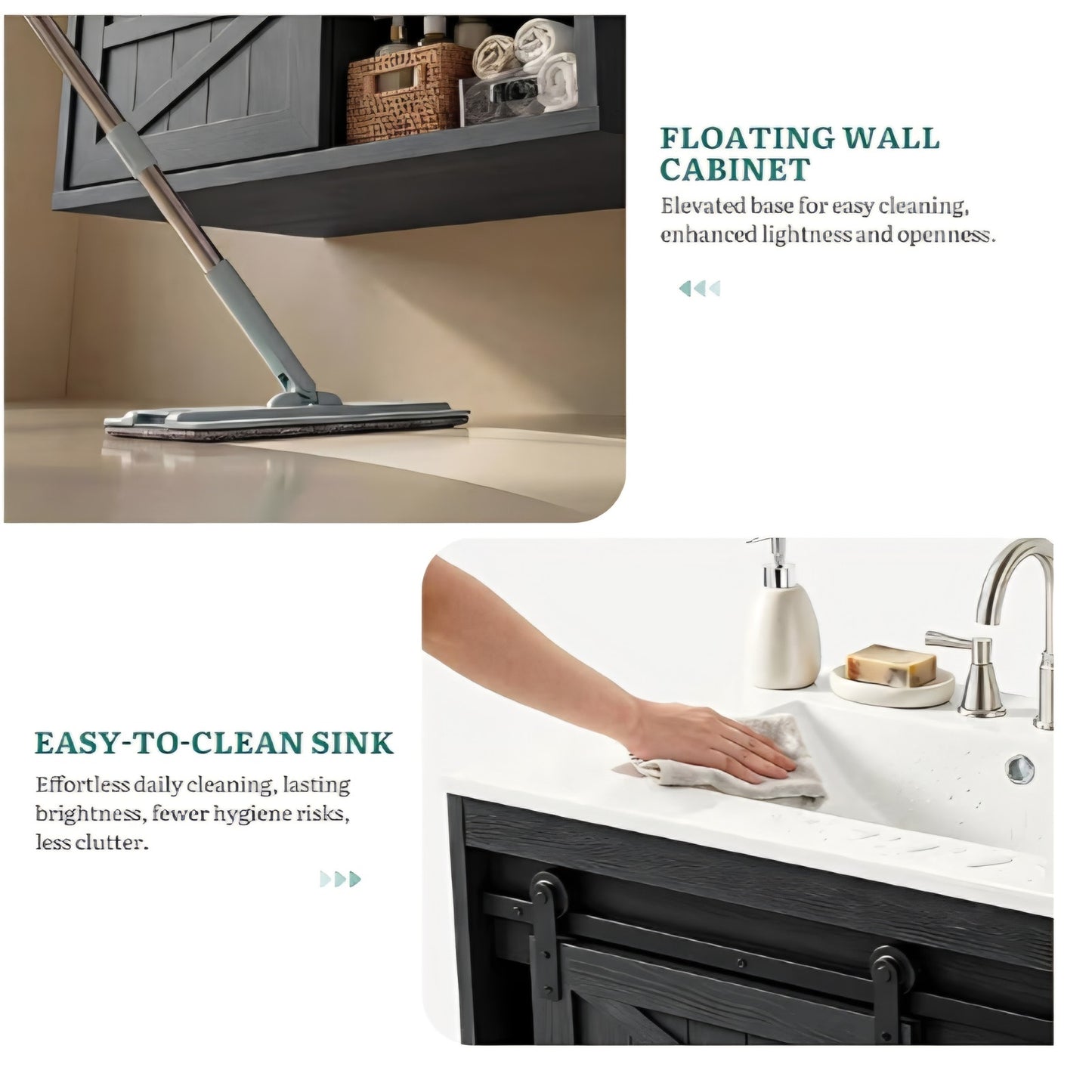 24" LED Bathroom Vanity with Sink, Farmhouse Sliding Barn Door Bathroom Cabinet