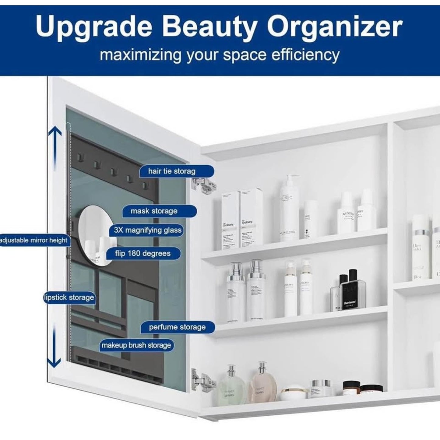 Medicine Cabinet Mirror, 60 * 36 Bathroom Mirror with Storage Recessed or Surface Wall Mounted Medic