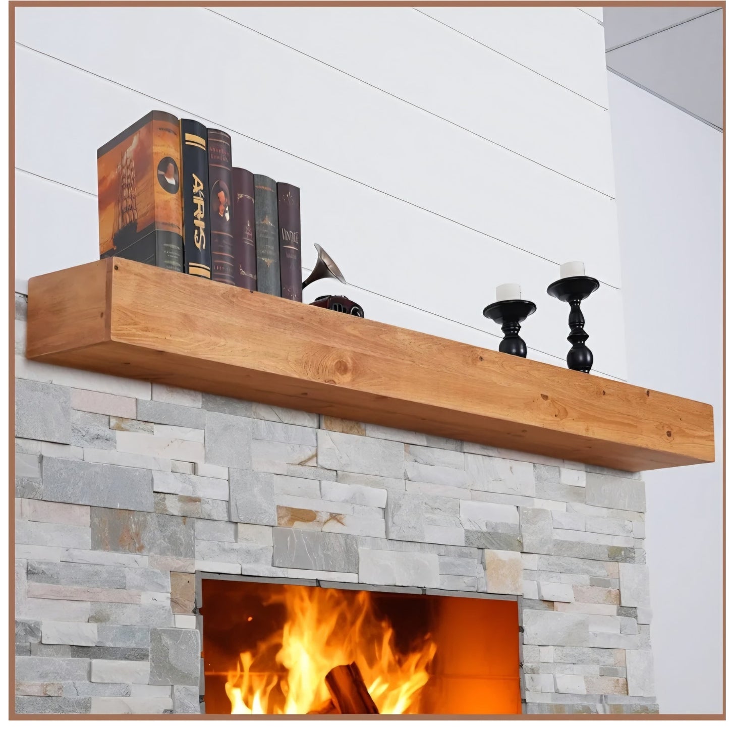 Fireplace Mantel 66 inch - Handcrafted Rustic Solid Wood Mantel l Floating Shelves Decor for Wall,