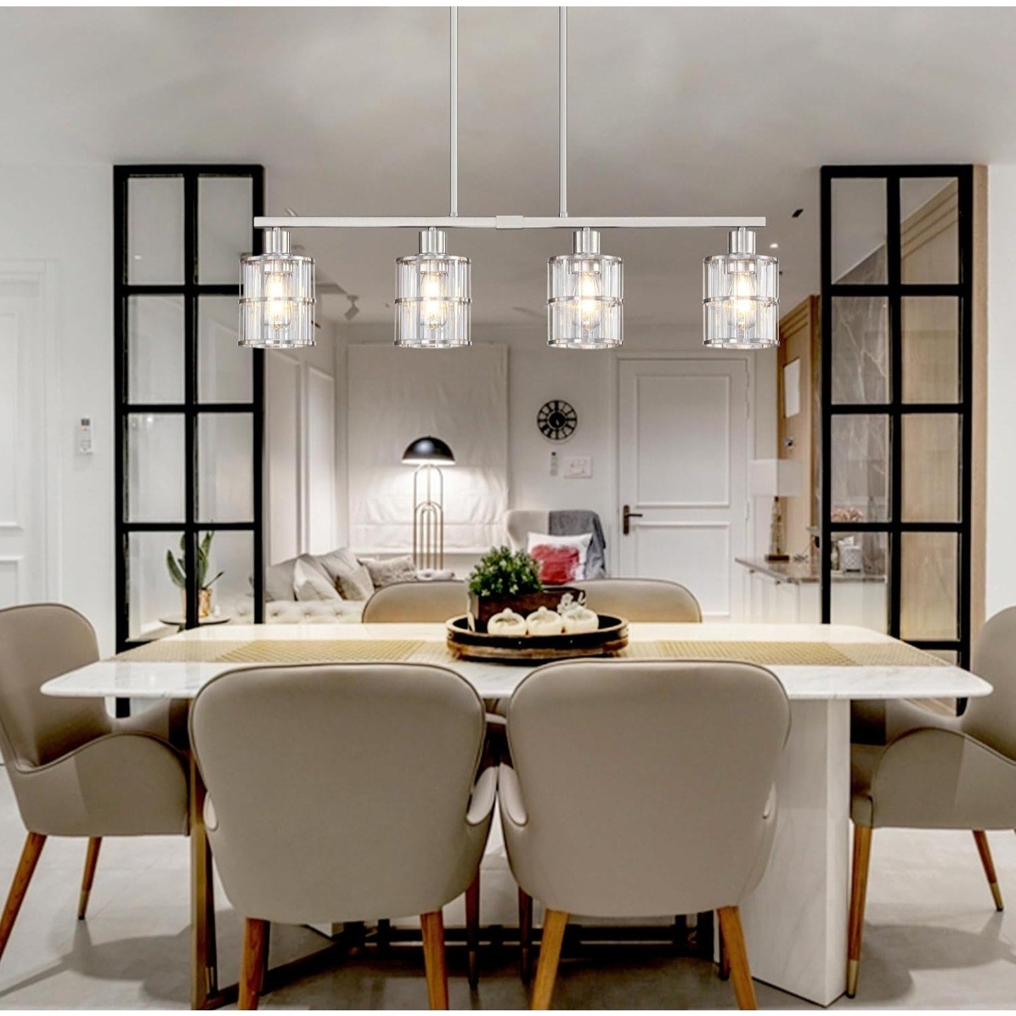 4 Light Kitchen Island Chandelier Modern Pendant Light Brushed Nickel Finish Ceiling Lighting Fixtu