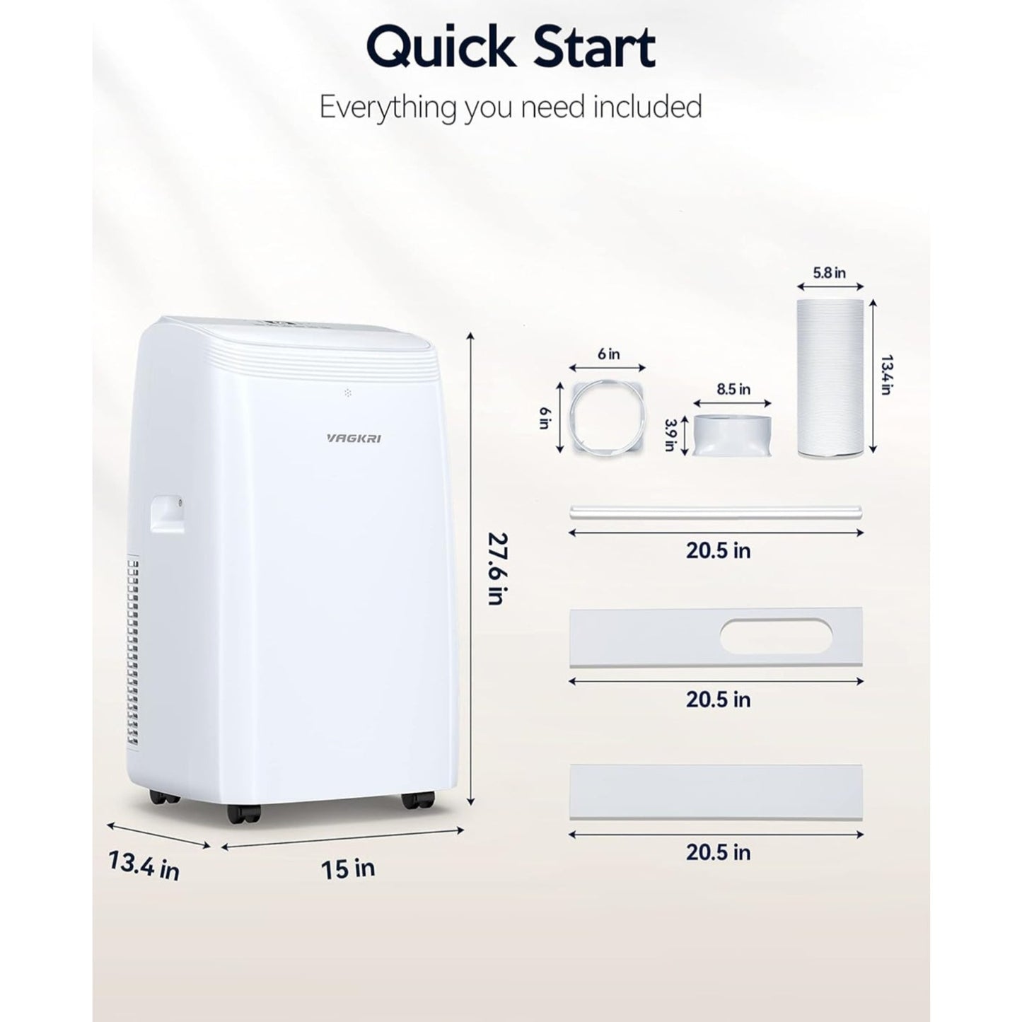 VAGKRI 12,000 BTU Portable Air Conditioner, 3-in-1 AC with Fan & Dehumidifier, Cools up to 450 Sq.F