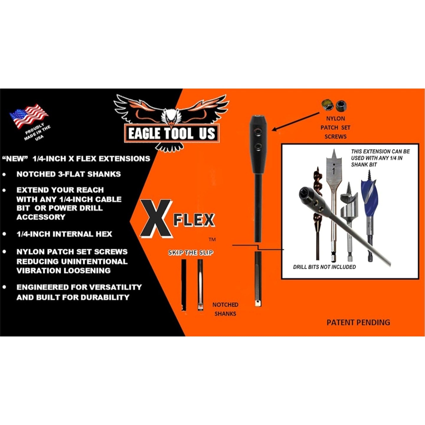 Eagle Tool US ETHX25052 X Flex Installer Bit and Drill Bit Extension, 52-INCH, 1/4-inch Shank,