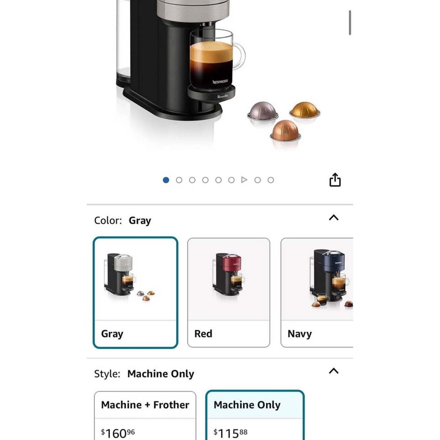 Nespresso Vertuo Next Coffee and Espresso Maker by Breville, with Aeroccino Milk Frother, Light Grey