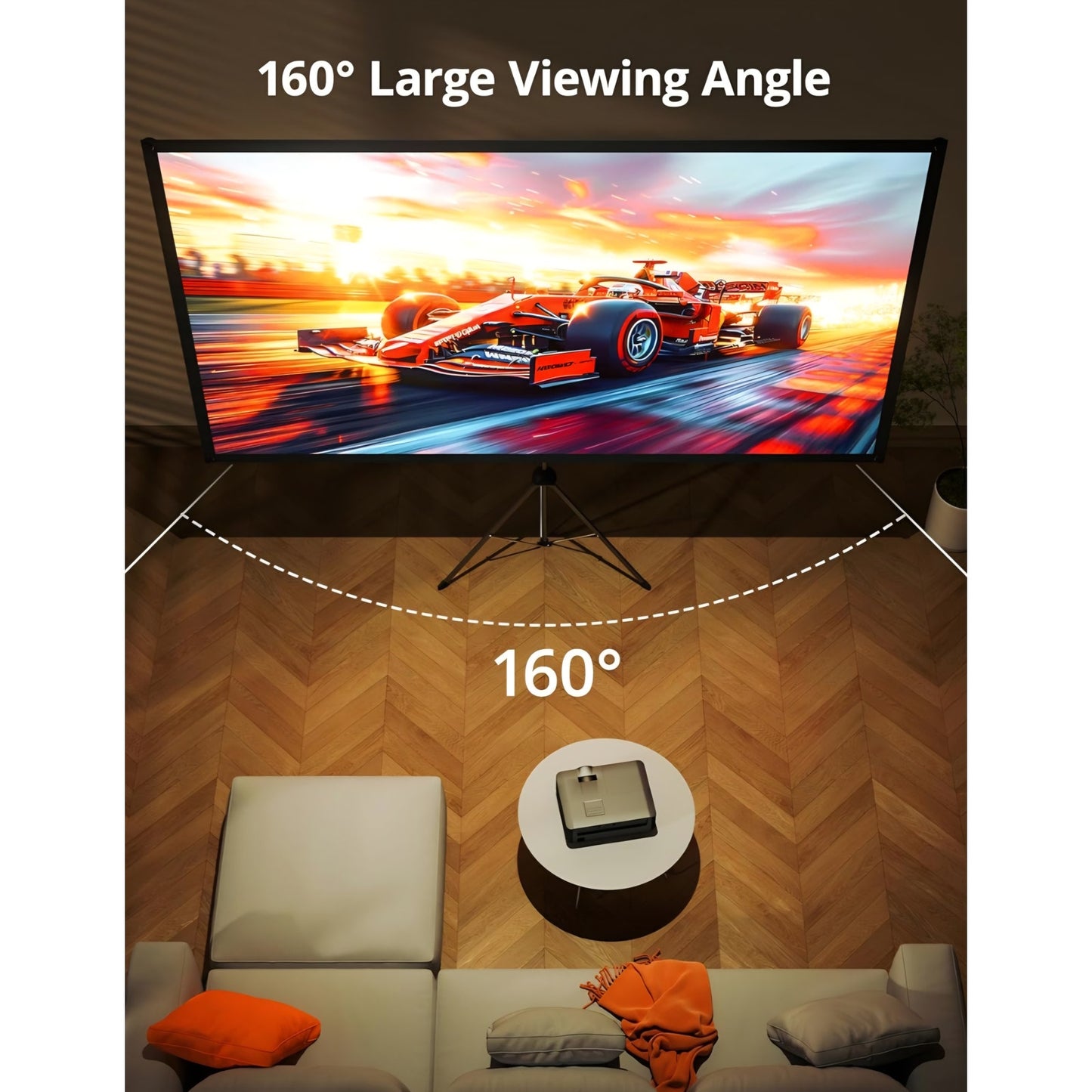 Projector Screen with Stand 80 inch Indoor Outdoor Projector Screen 16:9, 4K HD