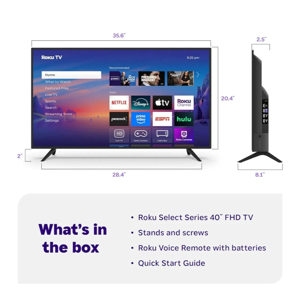 5 stars Roku Smart TV 2025 – 40-Inch Select Series, 1080p Full HD TV – RokuTV with Voice Remote