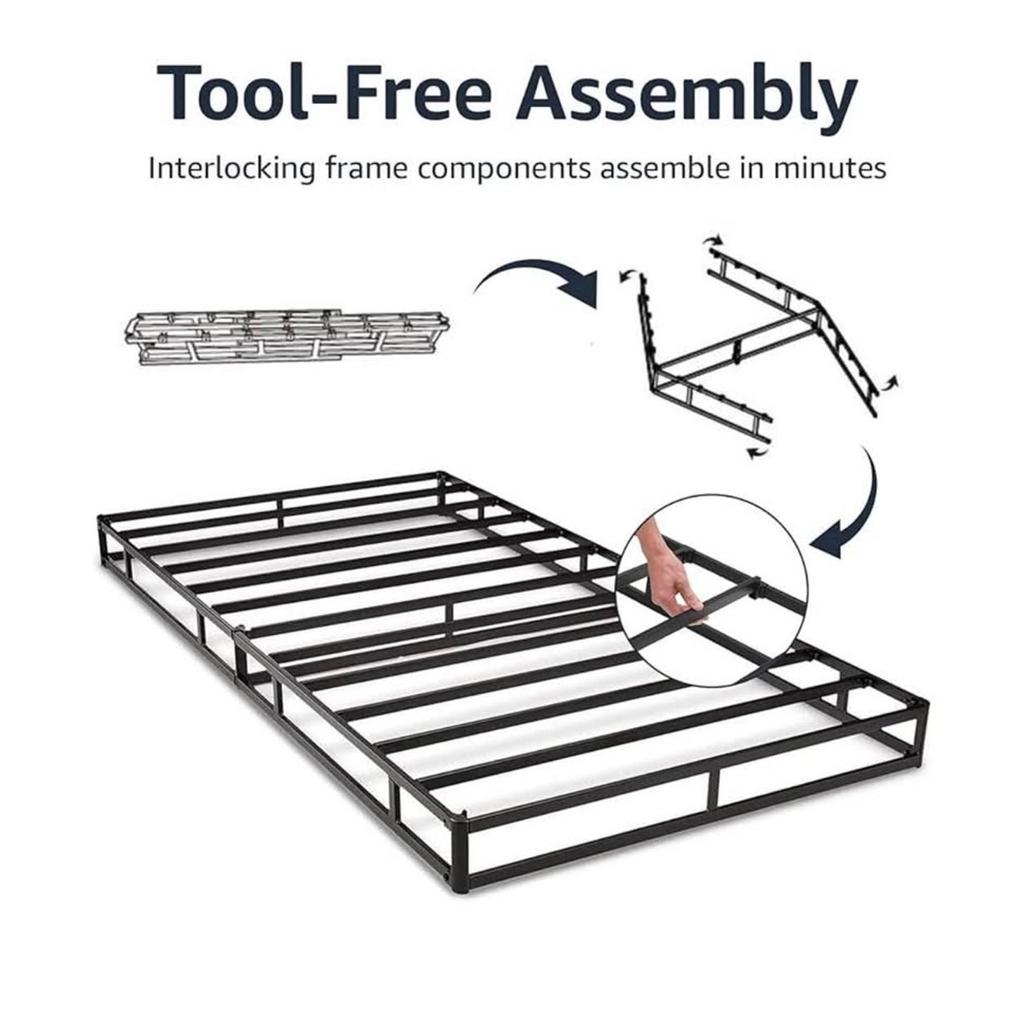 Amazon Basics Smart Box Spring Bed Base, 9-Inch Height Mattress Foundation, Tool-Free Easy Assembly,