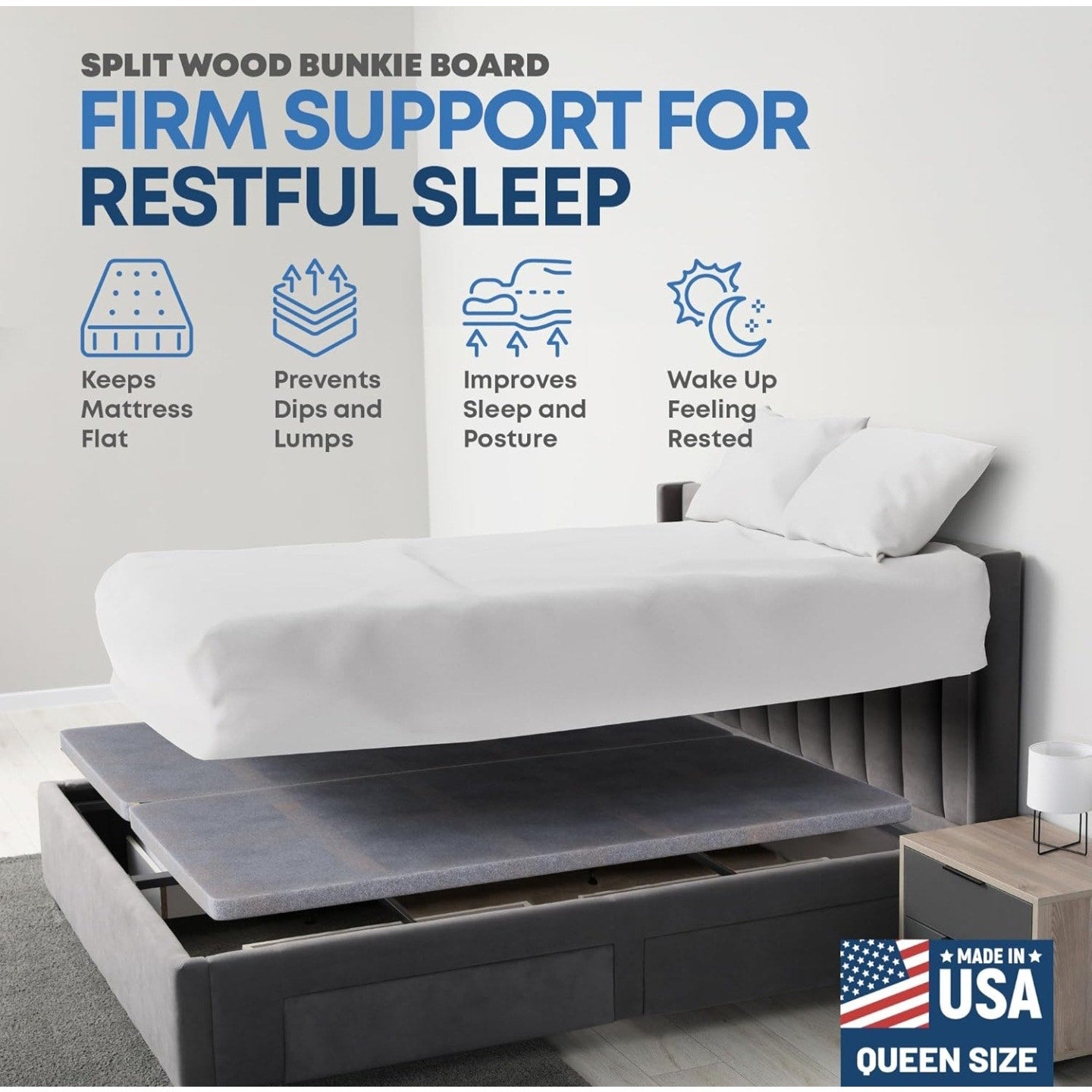 Greaton, Premium 38mm Split Wood Bunkie Board Queen Size Bed - 2-Piece Under Mattress