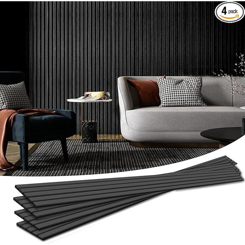 Art3d 4-Piece Wood Slat Acoustic Panels, 3D Textured Panel for Ceiling and Wall, Matte Black