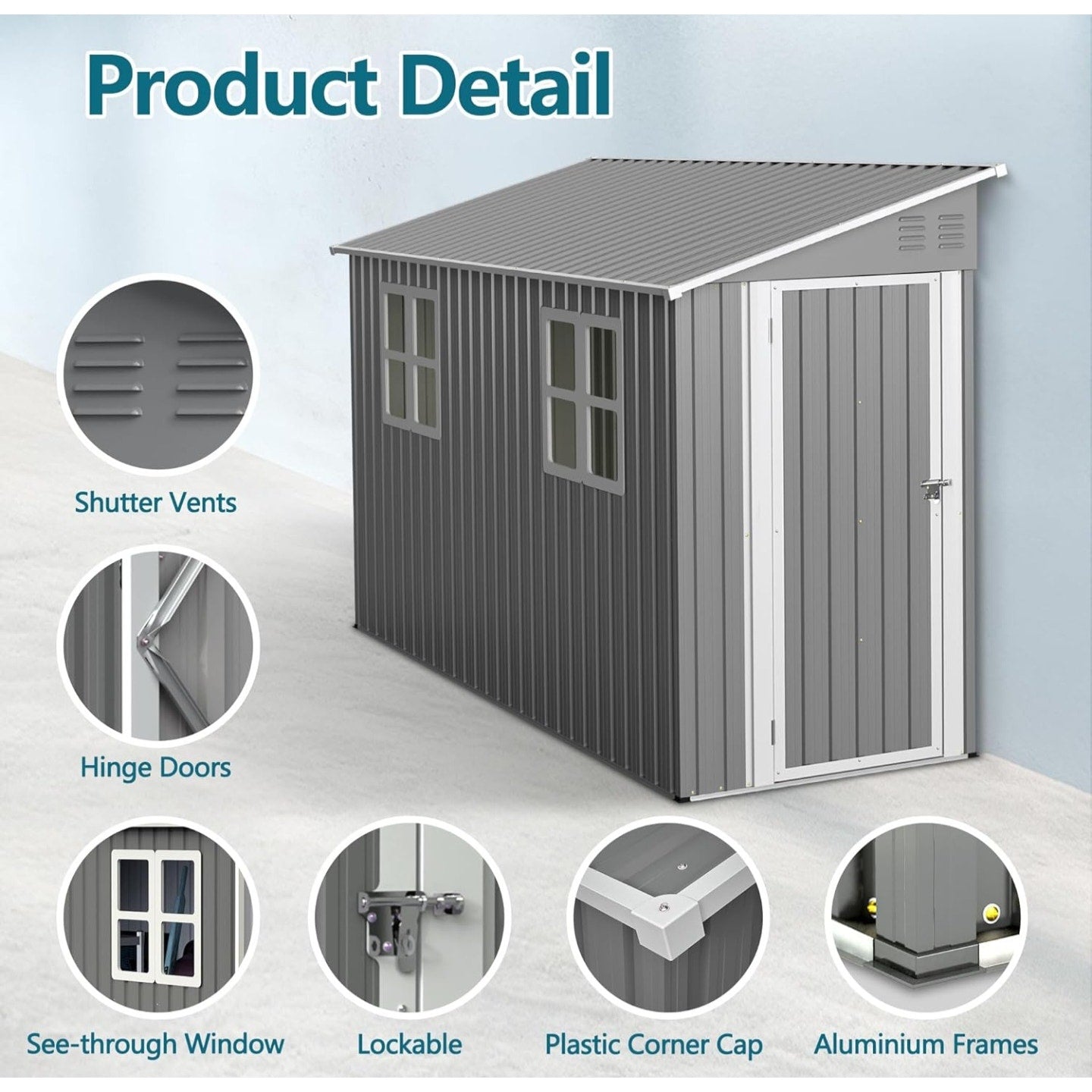 4x 10 FT Metal Outdoor Storage Shed with Windows and Foundation, Lean to Storage Sheds w/Lockable Door & Air Vents, All Weather Waterproof Garden Tool House for Backyard, Patio, Lawn, Gray