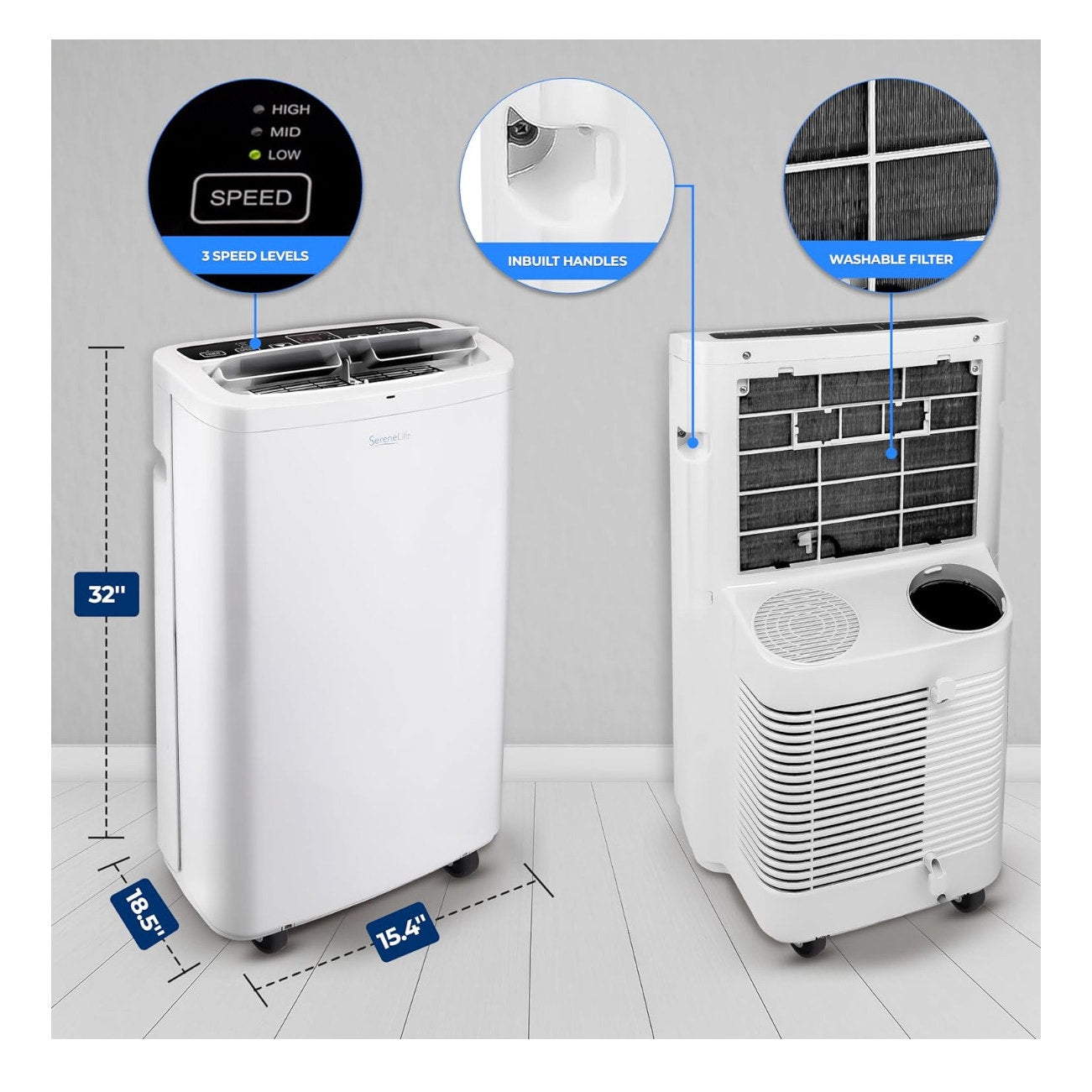 SereneLife Small Air Conditioner Portable 14,000 BTU with Built-in Dehumidifier - Portable AC unit