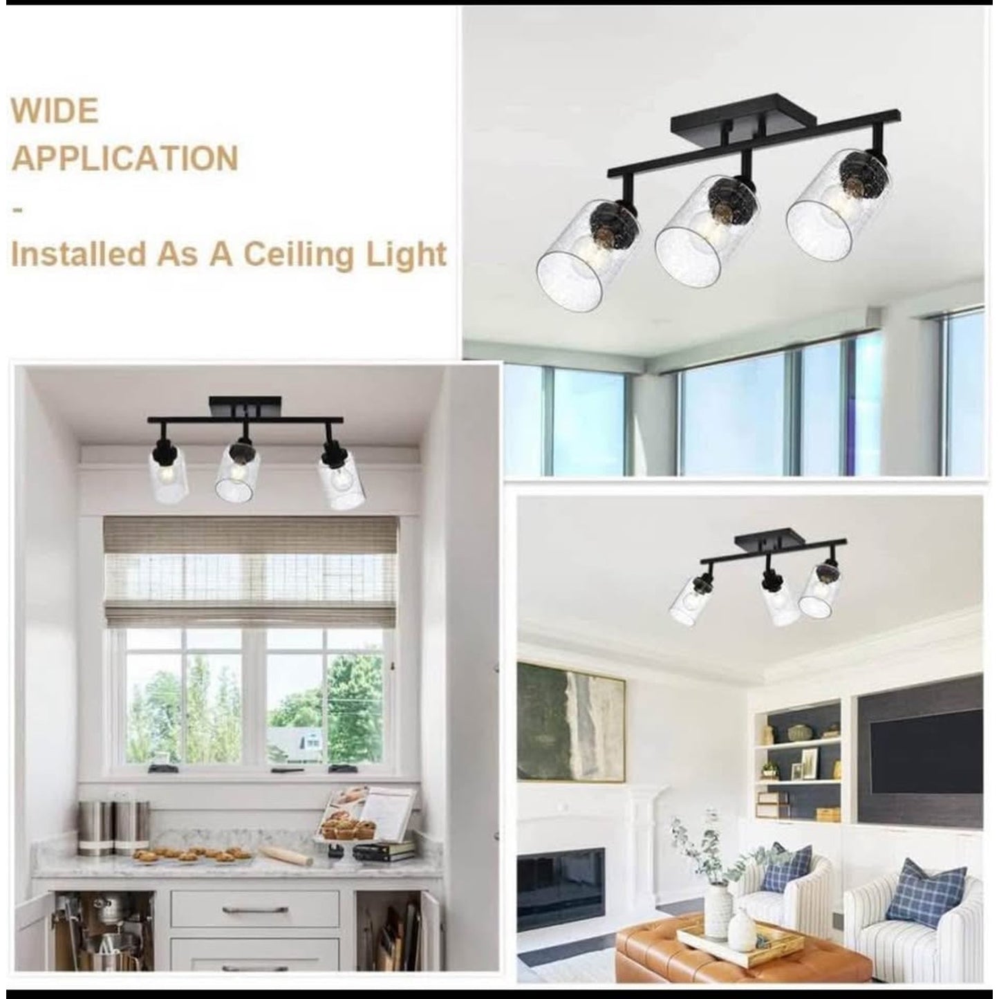 Yaohong 3 Light Track Lighting Kit Track Light Fixtures Rotatable Bathroom Ceiling Light Black Adjus