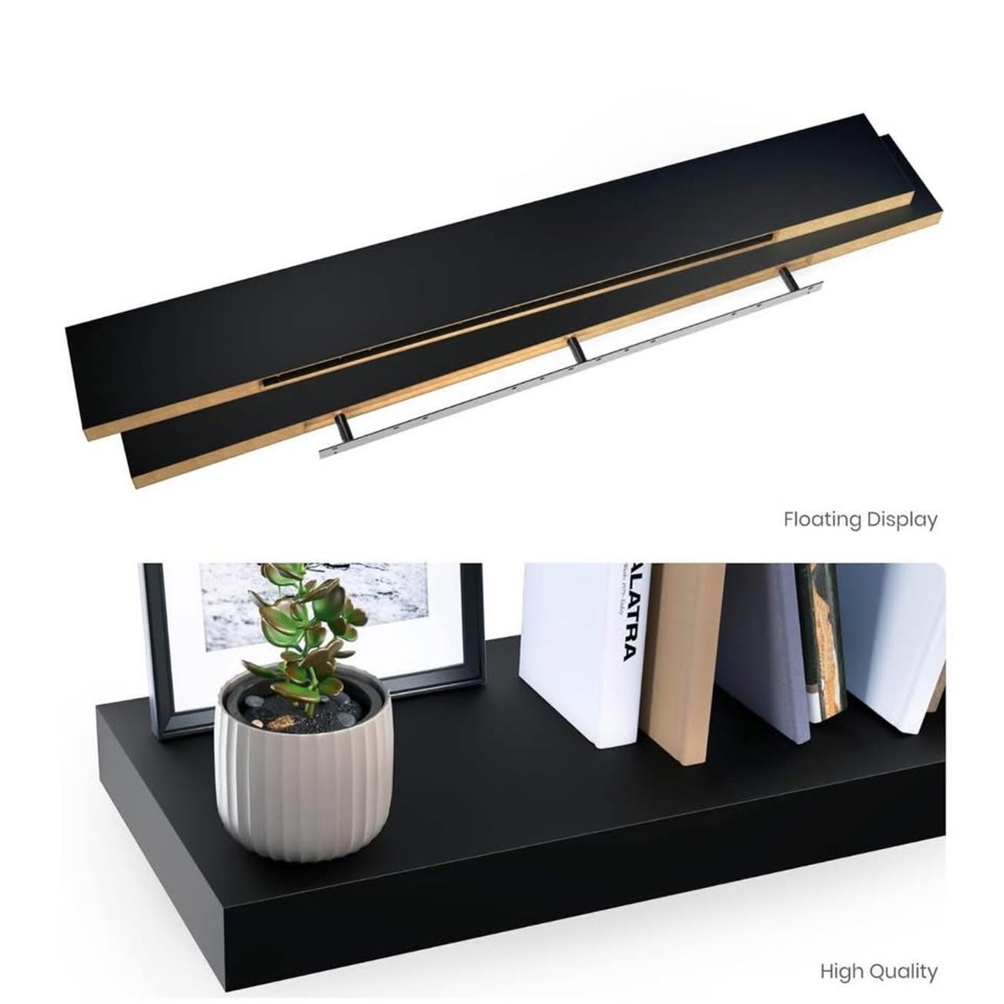 Ballucci Floating Shelves for Wall, 60" Wood Wall Shelf Set of 2, with Invisible Brackets for Bathro