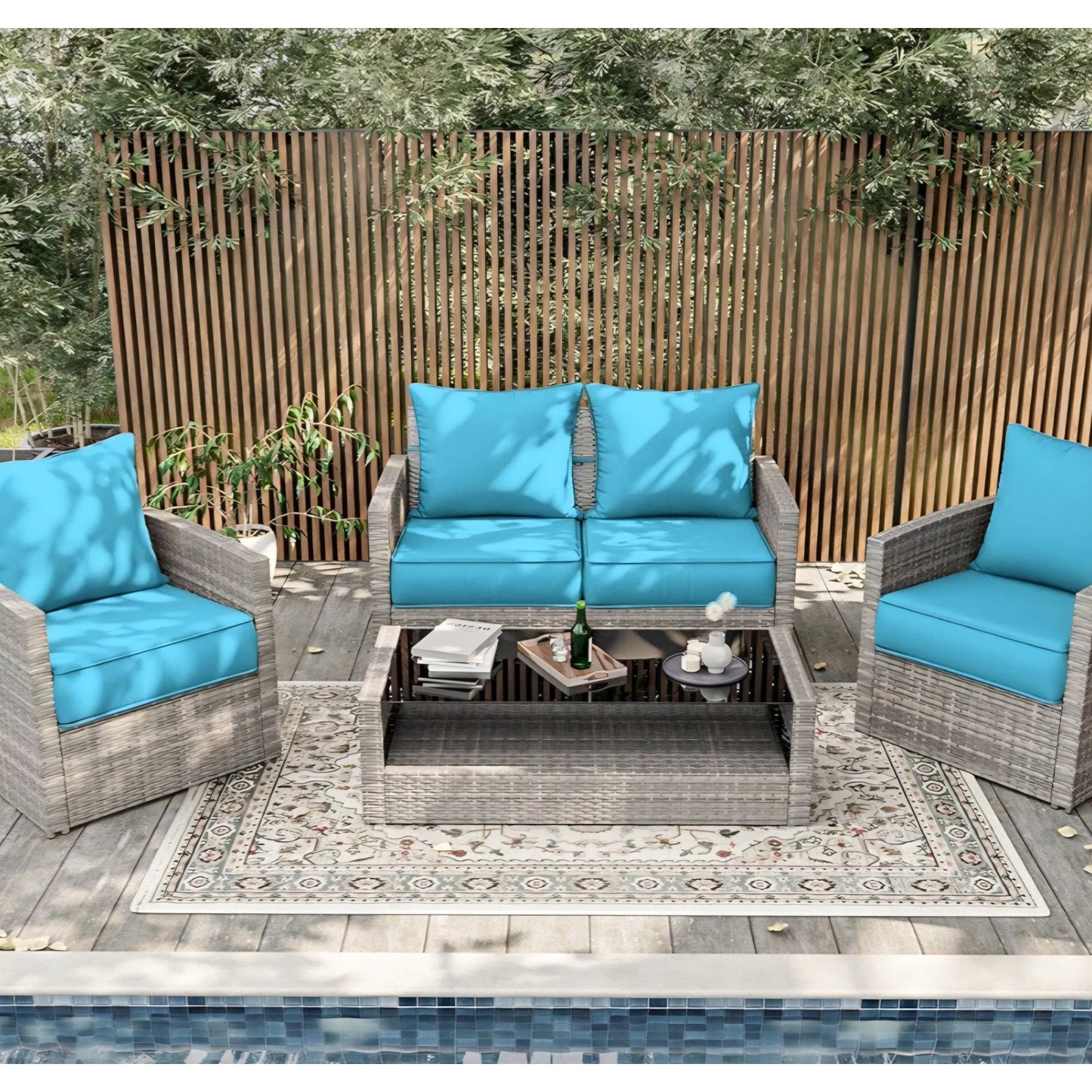 Outdoor Patio Chair Cushions Set 24 L X 24 W X 5 H Waterproof & Fade Resistant Deep Seat and Back