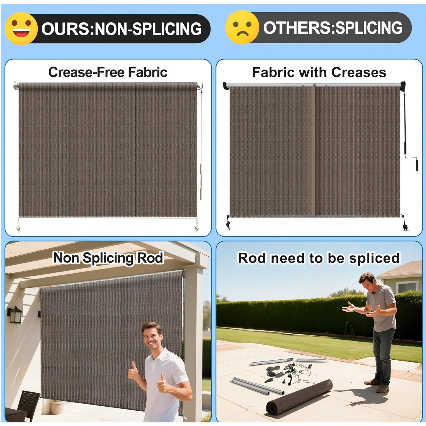 HENG FENG Outdoor Roller Shade for Patio 8'(W) x6'(H) Shades Roll up Outdoor Blinds Cordless Privac