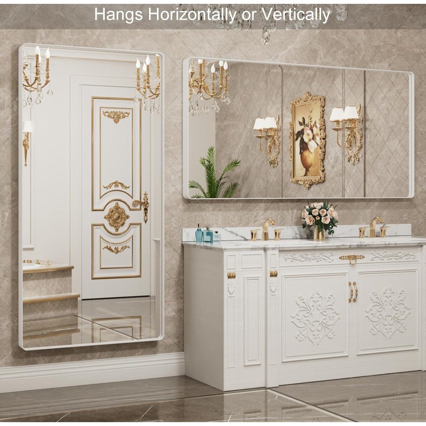 LOAAO 72x40 Inch White Metal Framed Bathroom Mirror for Wall, White Bathroom Vanity Mirror Farmhous