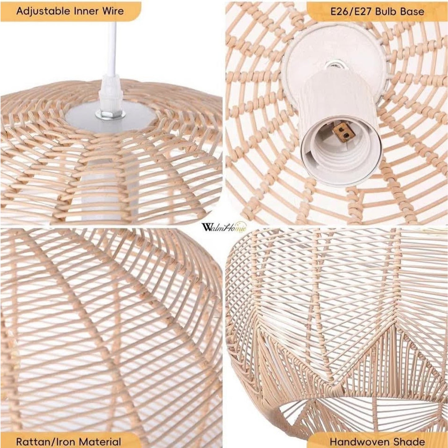 Light Rattan Chandelier Wicker Beige Pendant Light Boho Coastal Round Hanging Light Fixture for Kit