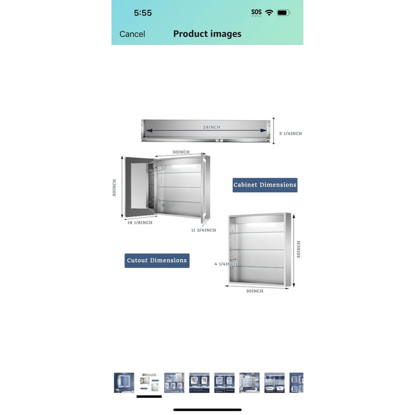 ExBrite LED Lighted Bathroom Medicine Cabinet with Mirror, 30 x 30 Inch, Recessed or Surface led