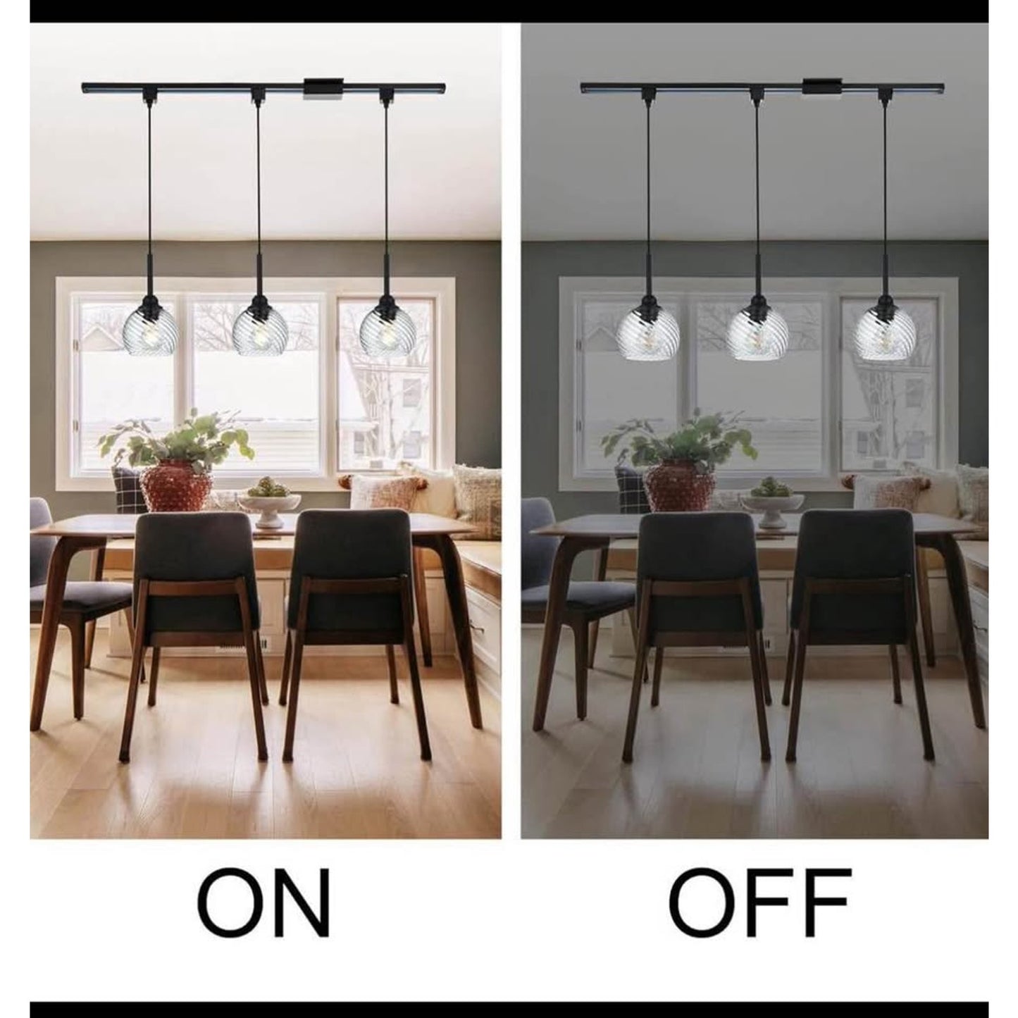 3 Pack H-Type Track Pendant Lighting Fixtures Black Hanging Pendant Lights Kitchen Island with Clear