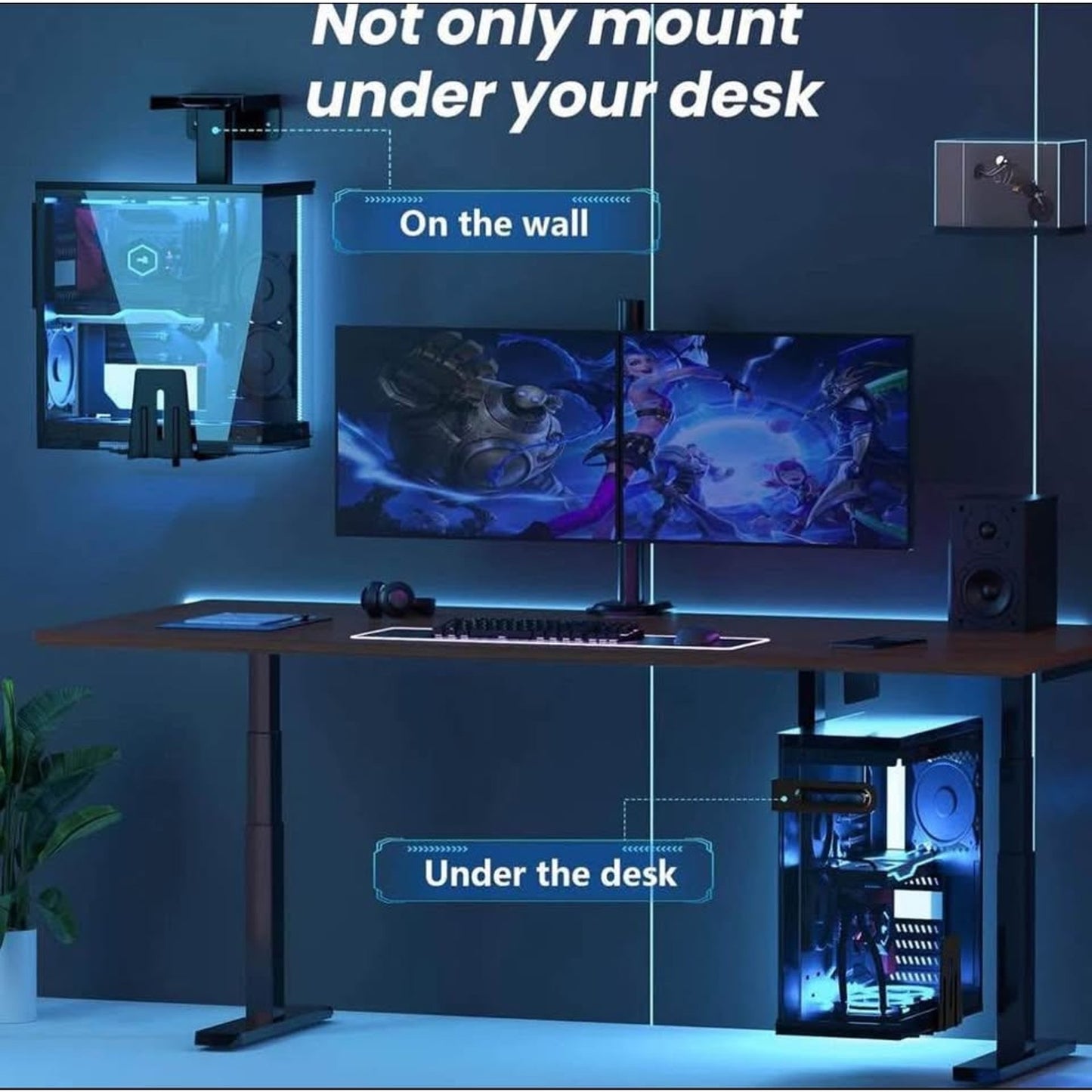 PUTORSEN Heavy Duty Wall and Under Desk CPU Mount, Height & Width Adjustable Computer Tower Holder w