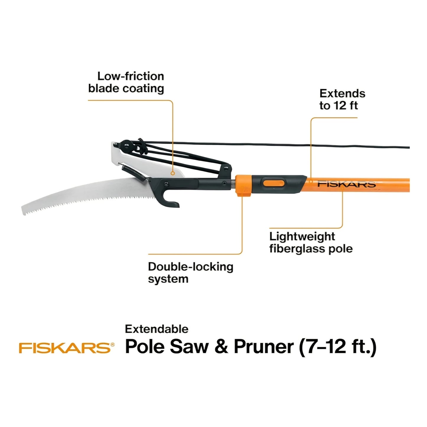 Fiskars 2-in-1 Extendable Tree Pruner and Pole Saw (Extends to 12 feet) with 12-Inch Double-Grind Saw and Double Locking System