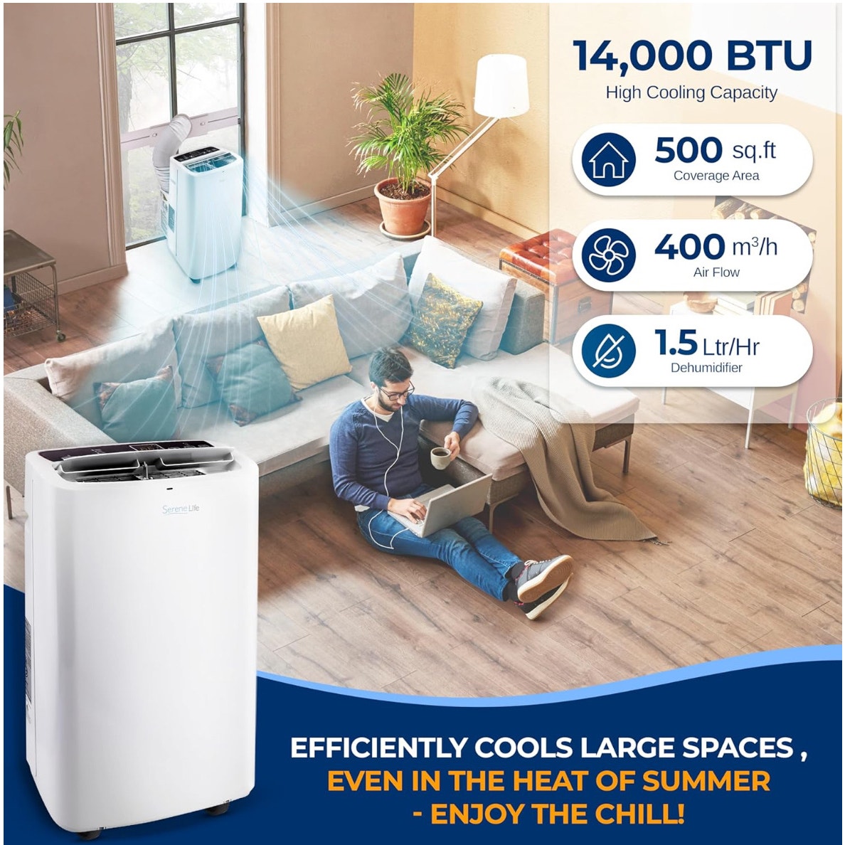 SereneLife Small Air Conditioner Portable 14,000 BTU with Built-in Dehumidifier - Portable AC unit
