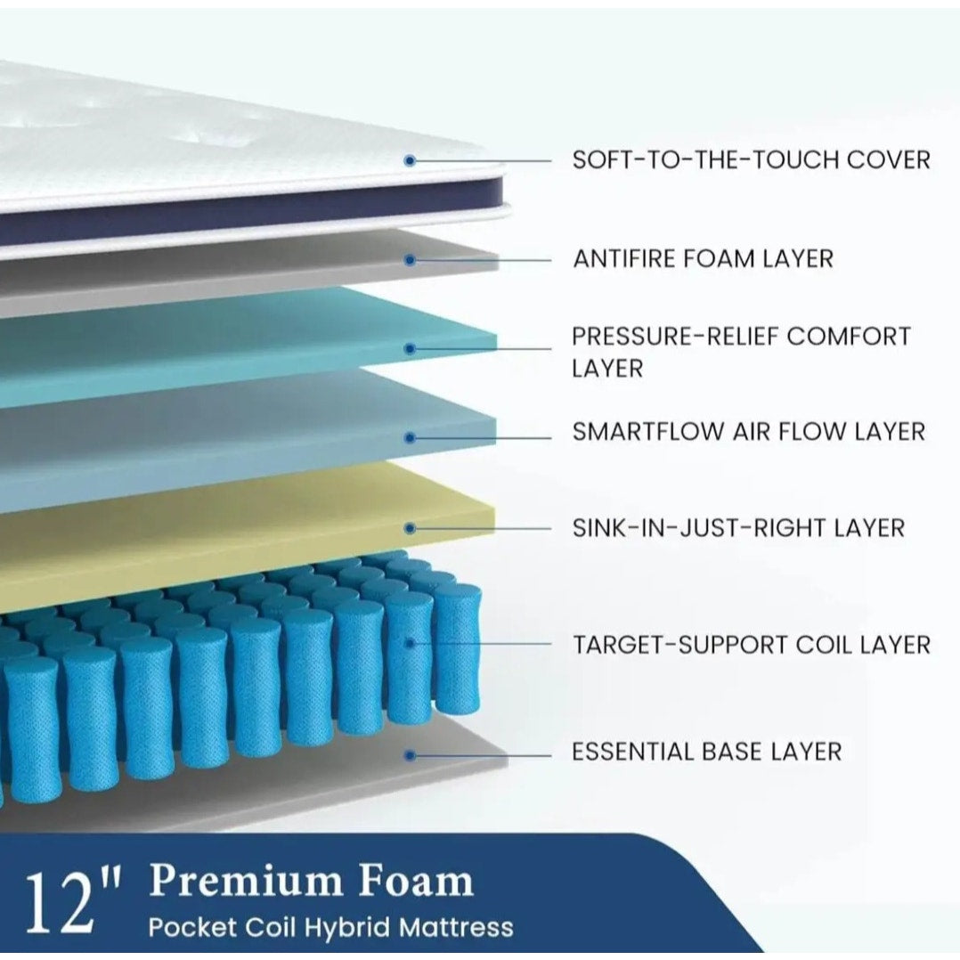 Coolvie California King Mattress 12 Inch, Medium Feel Cal King Mattress in a Box, Hybrid Individual