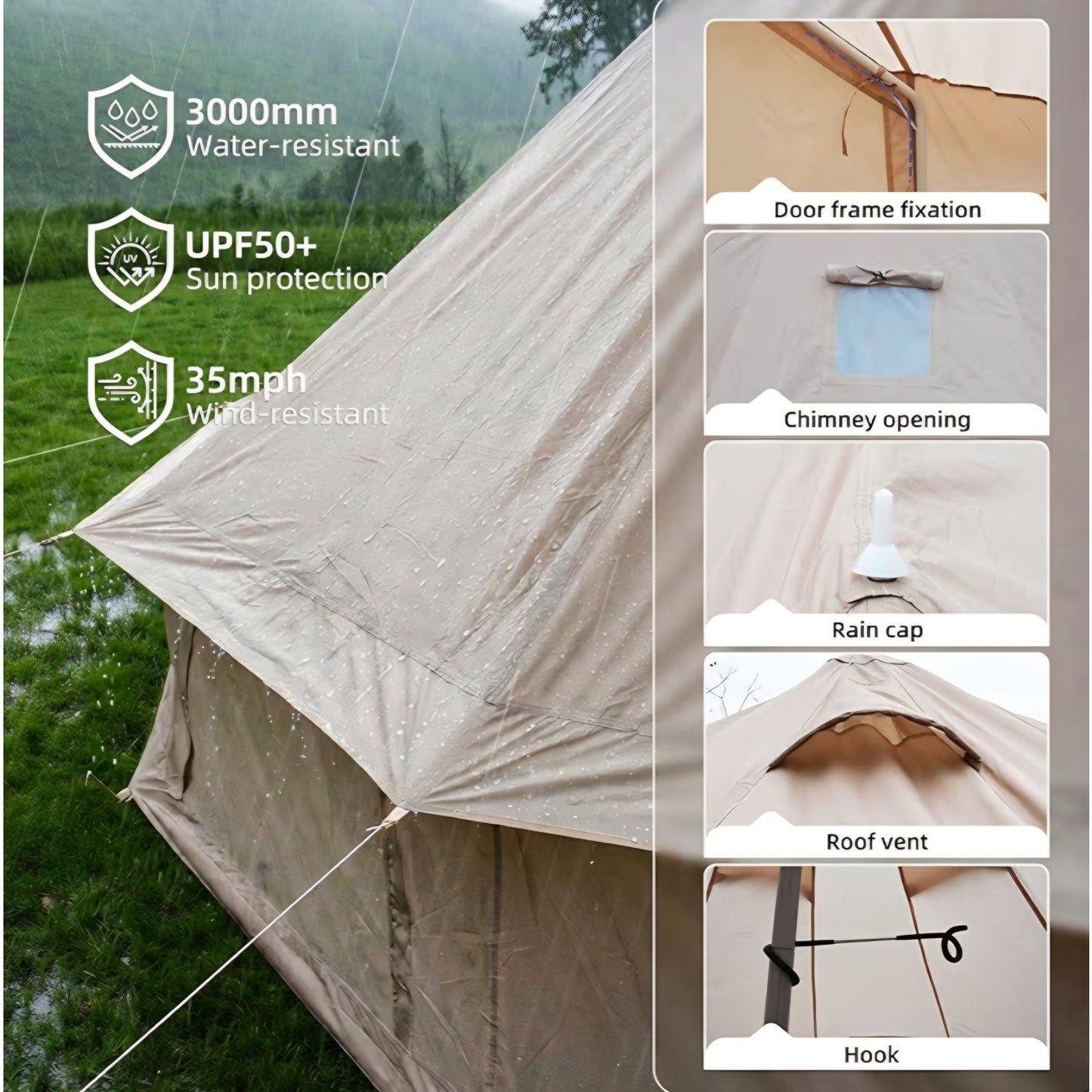 4 Season Canvas Bell Tent 9.8 FT-16.4 FT Waterproof All Weather Glamping Yurt Tent, Luxury Hot Tent