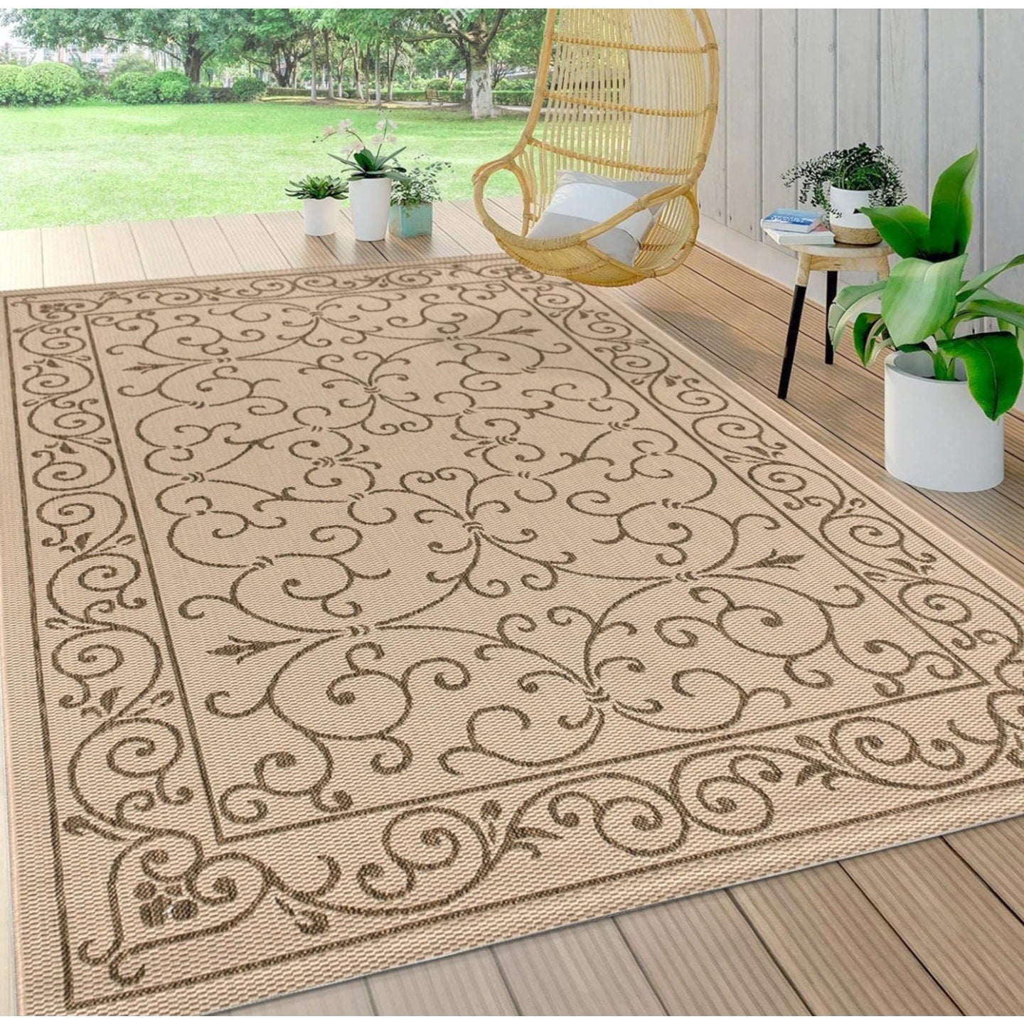 JONATHAN Y SMB106A-8 Charleston Vintage Filigree Textured Weave Indoor Outdoor Area Rug Classic