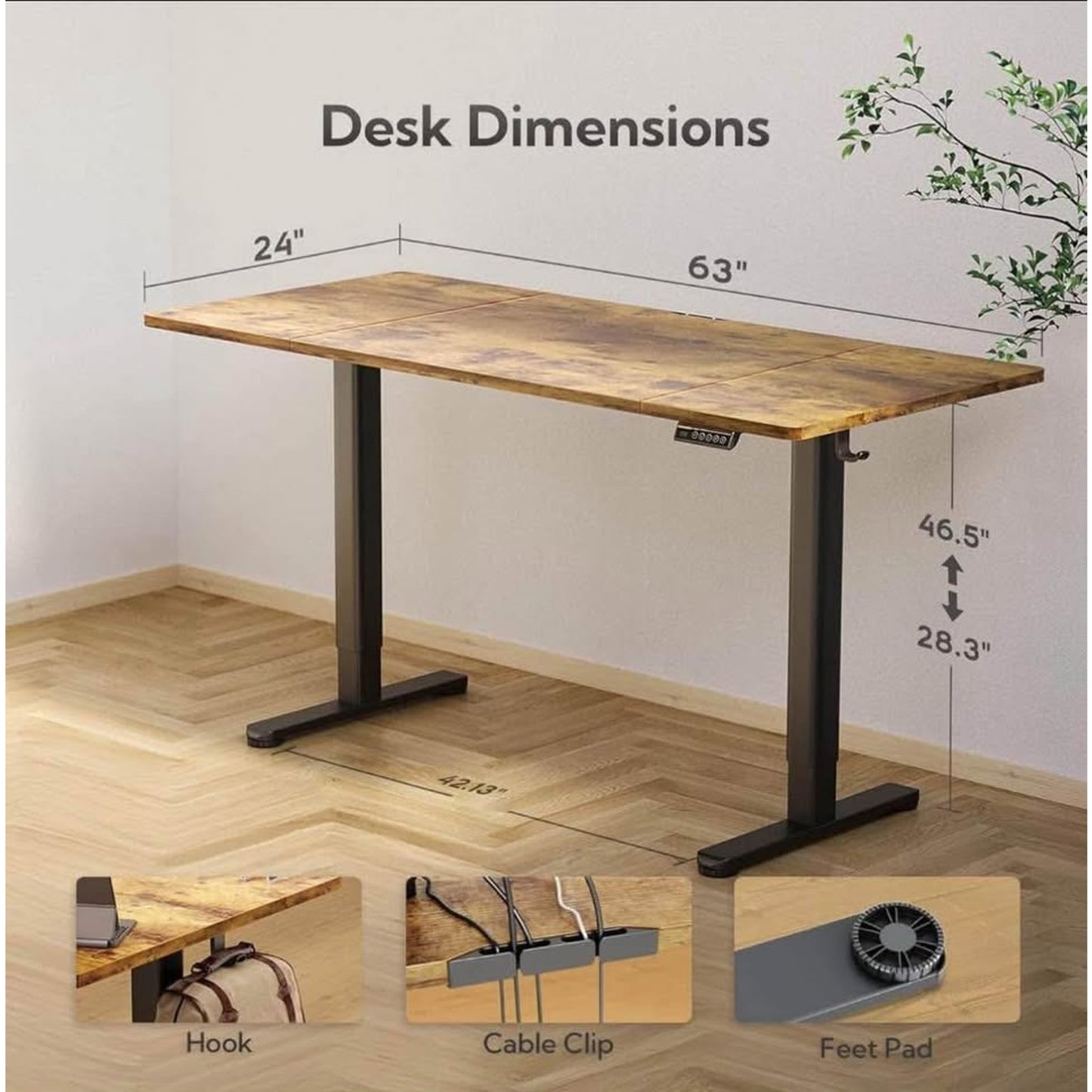 Claiks Electric Standing Desk, Adjustable Height Stand up Desk for Home Office, 63x24 Inches Sit Sta