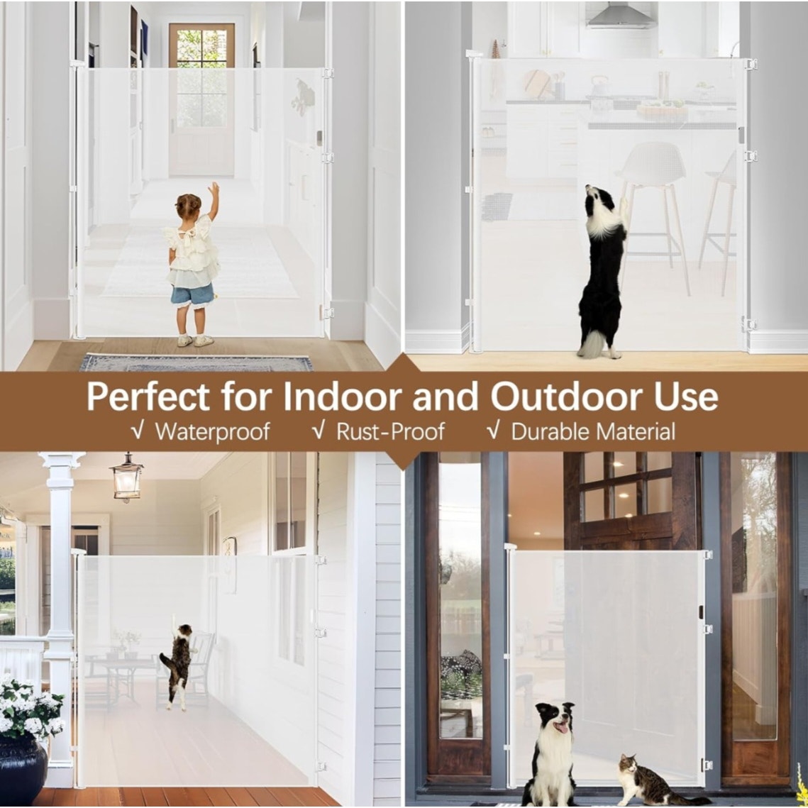 55 Inch Extra Tall Pet Gate Tall Retractable Baby Gate,Extends to 55" Wide Retractable Gate Outdoor