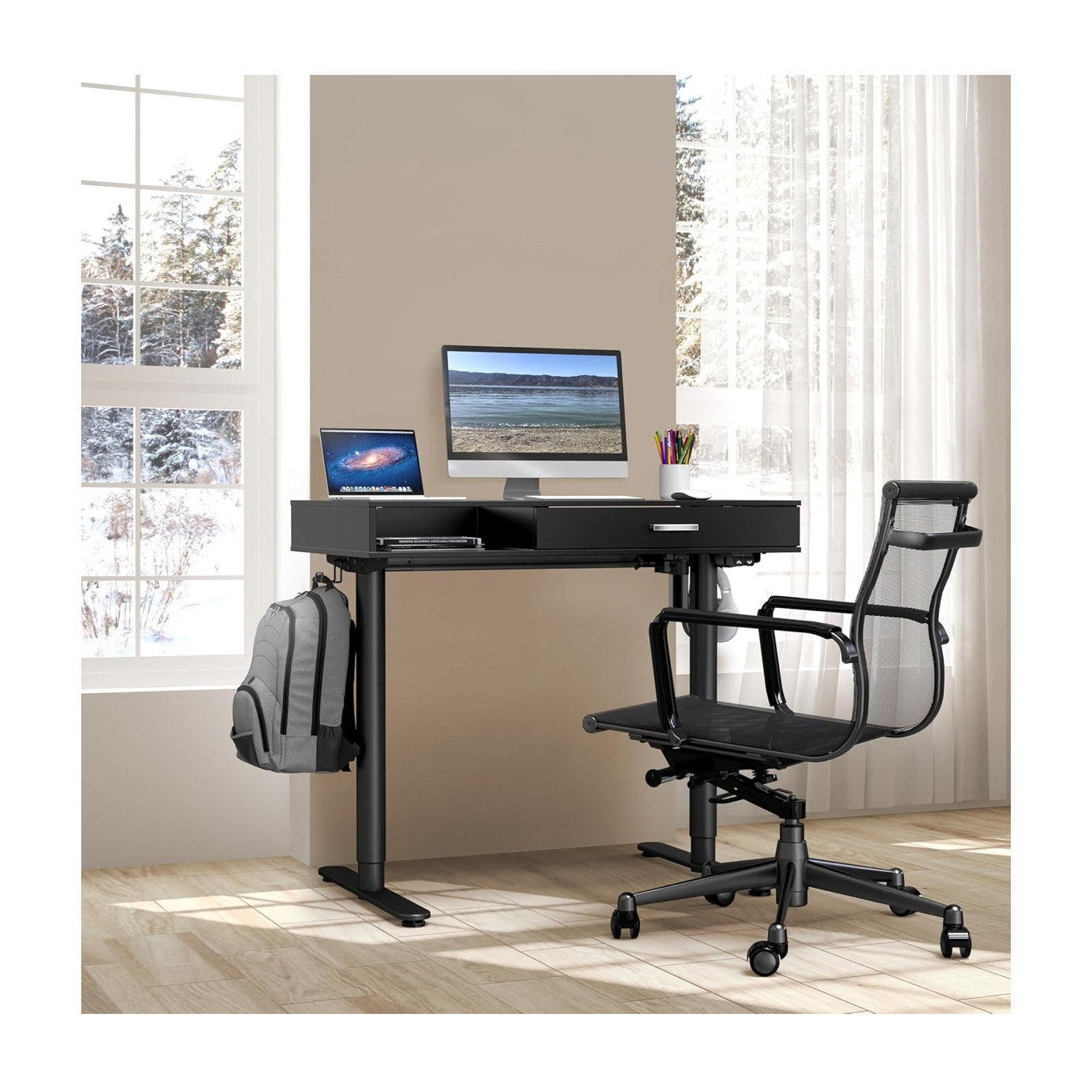 SHW 40-Inch Height Adjustable Claire Electric Standing Desk with Drawer, Black