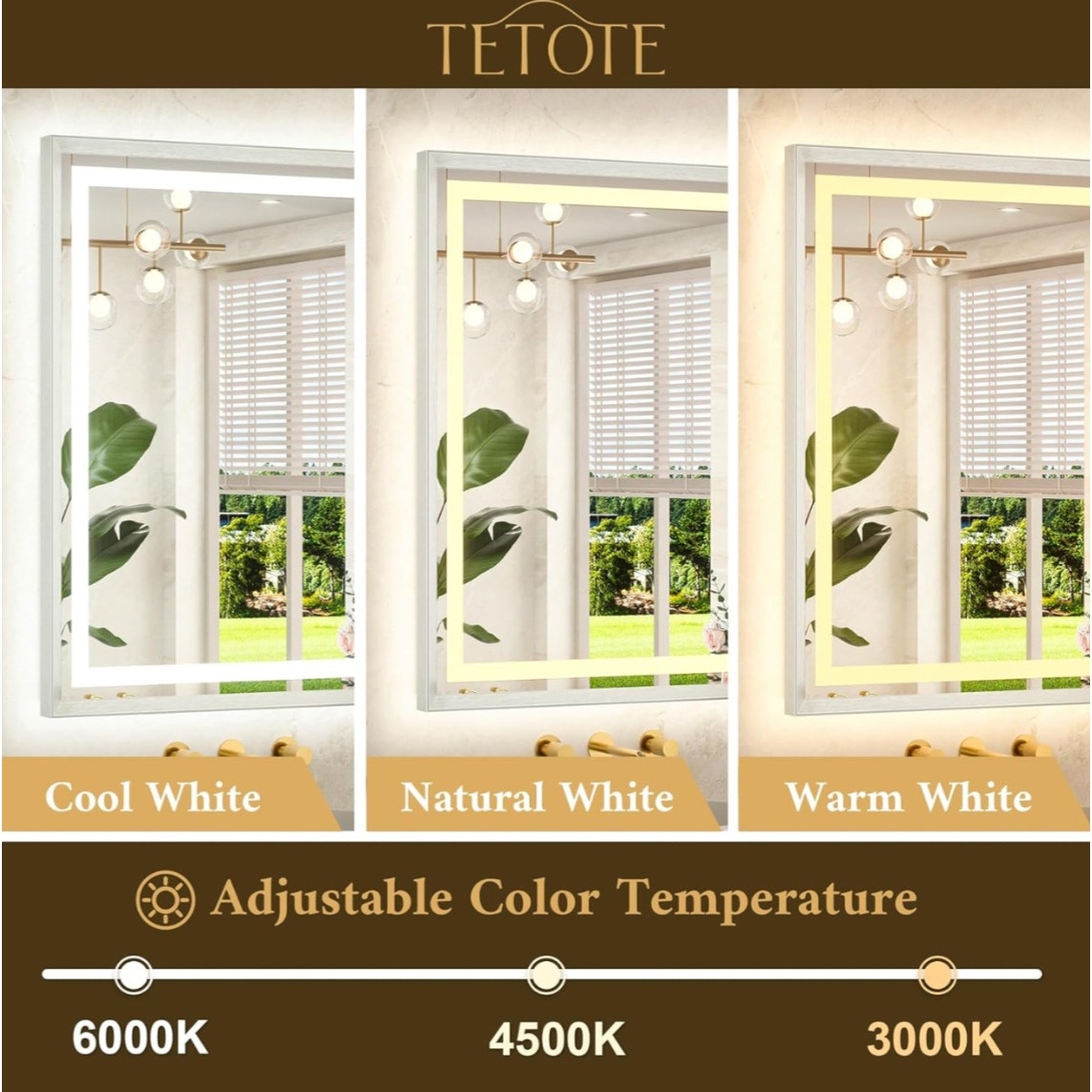TETOTE 60 x 30 Large Bathroom Mirror Brushed Nickel Metal Frame Frontlit & Backlit Vanity Mirror