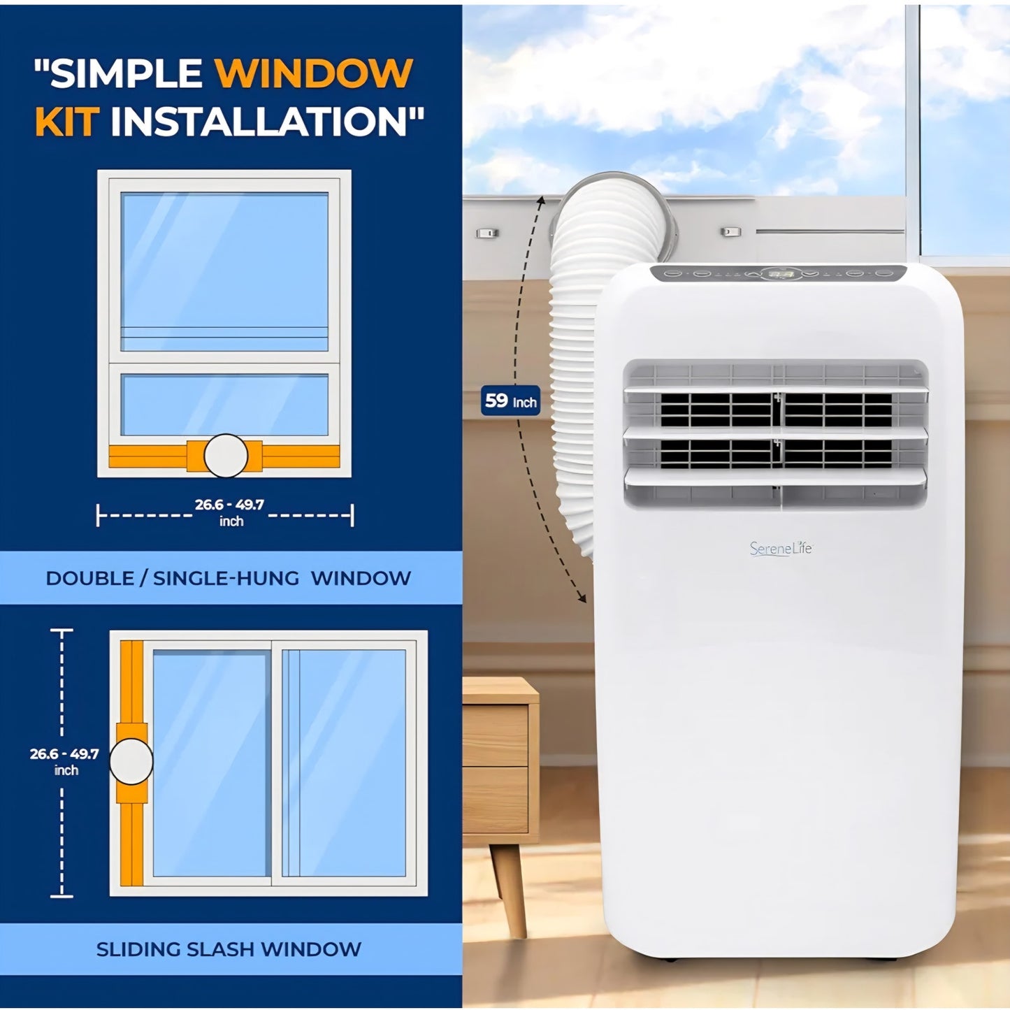 SereneLife Small Air Conditioner Portable 12,000 BTU with Built-in Dehumidifier + Heat - Portable