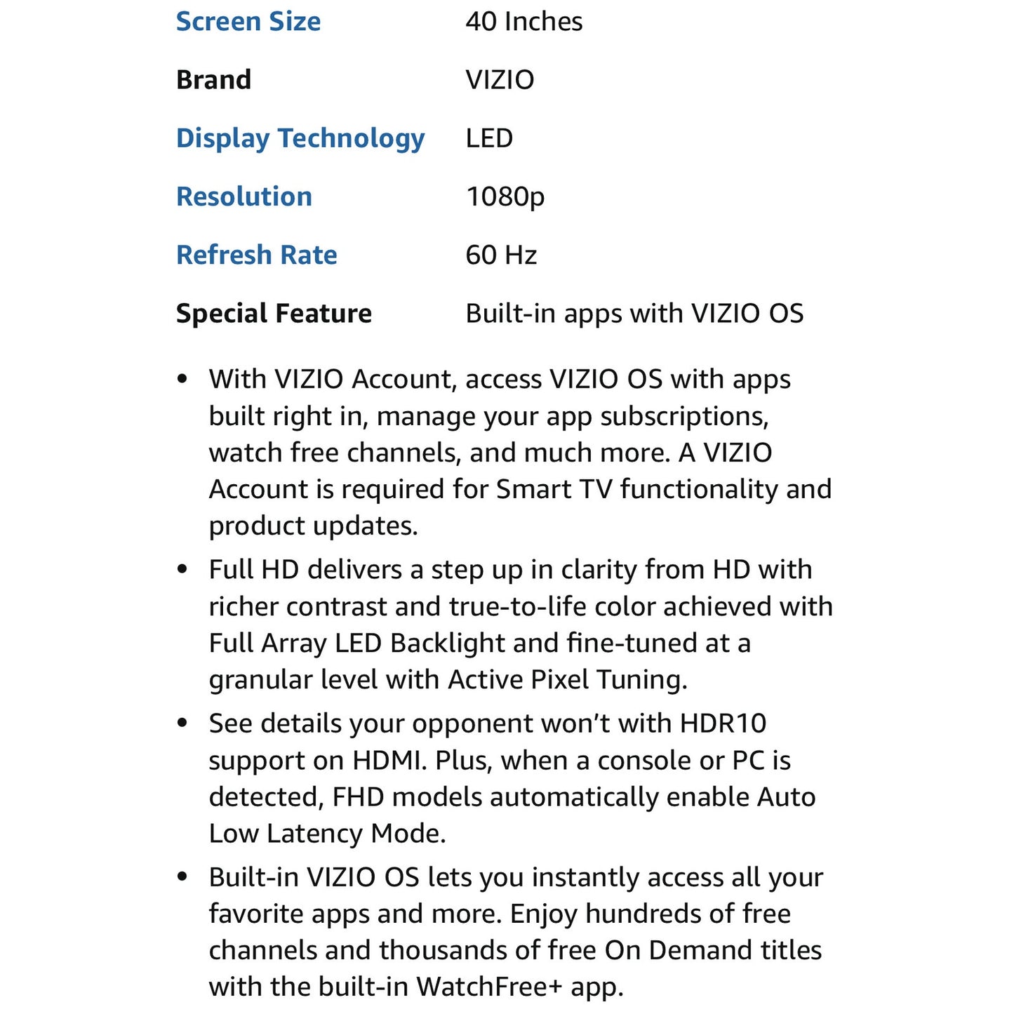 VIZIO 40-inch Full HD 1080p Smart TV with DTS Virtual: X, Alexa Compatibility, Google Cast
