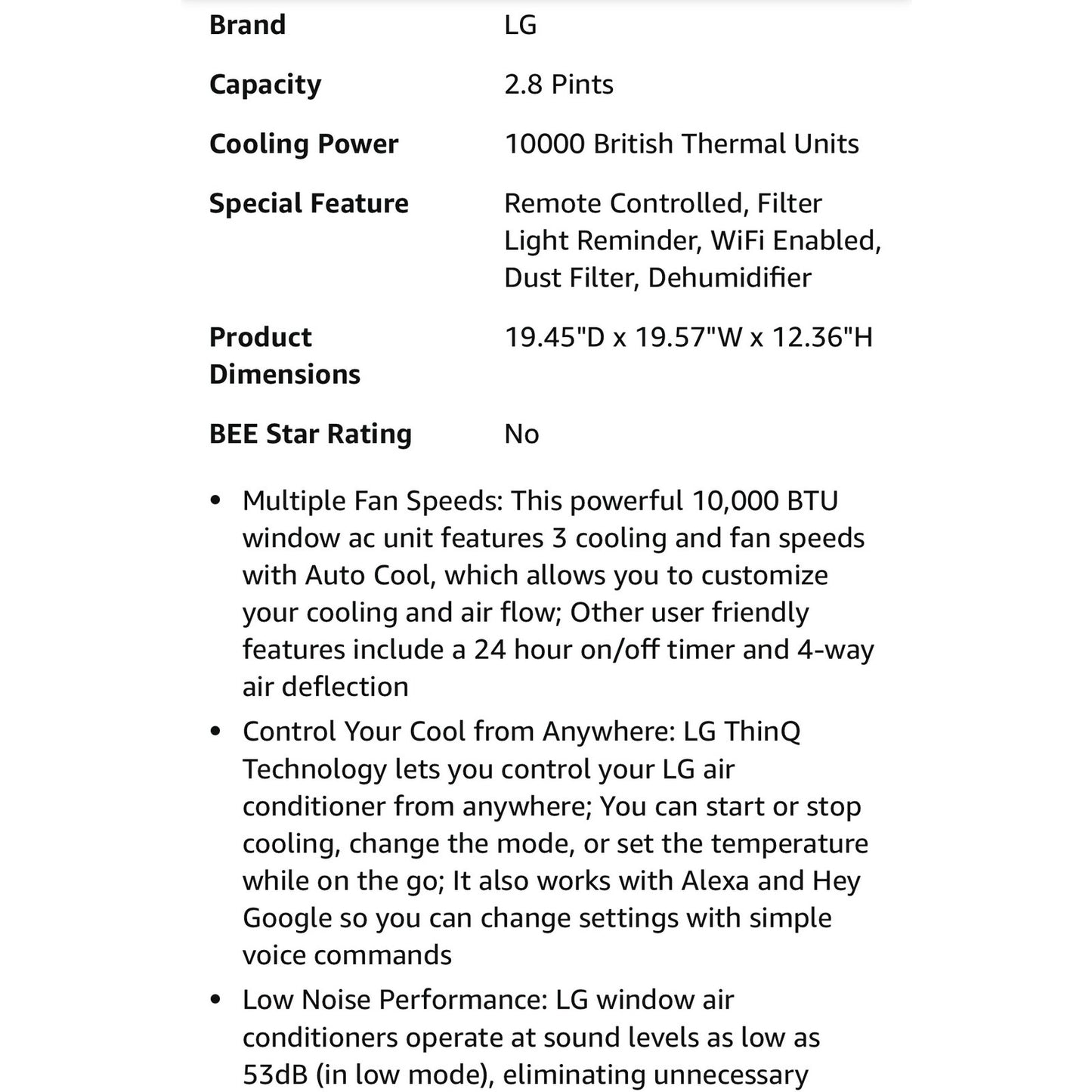 LG 10000 BTU Smart Wi-Fi Enabled, Ultra-Quite window air conditioner
