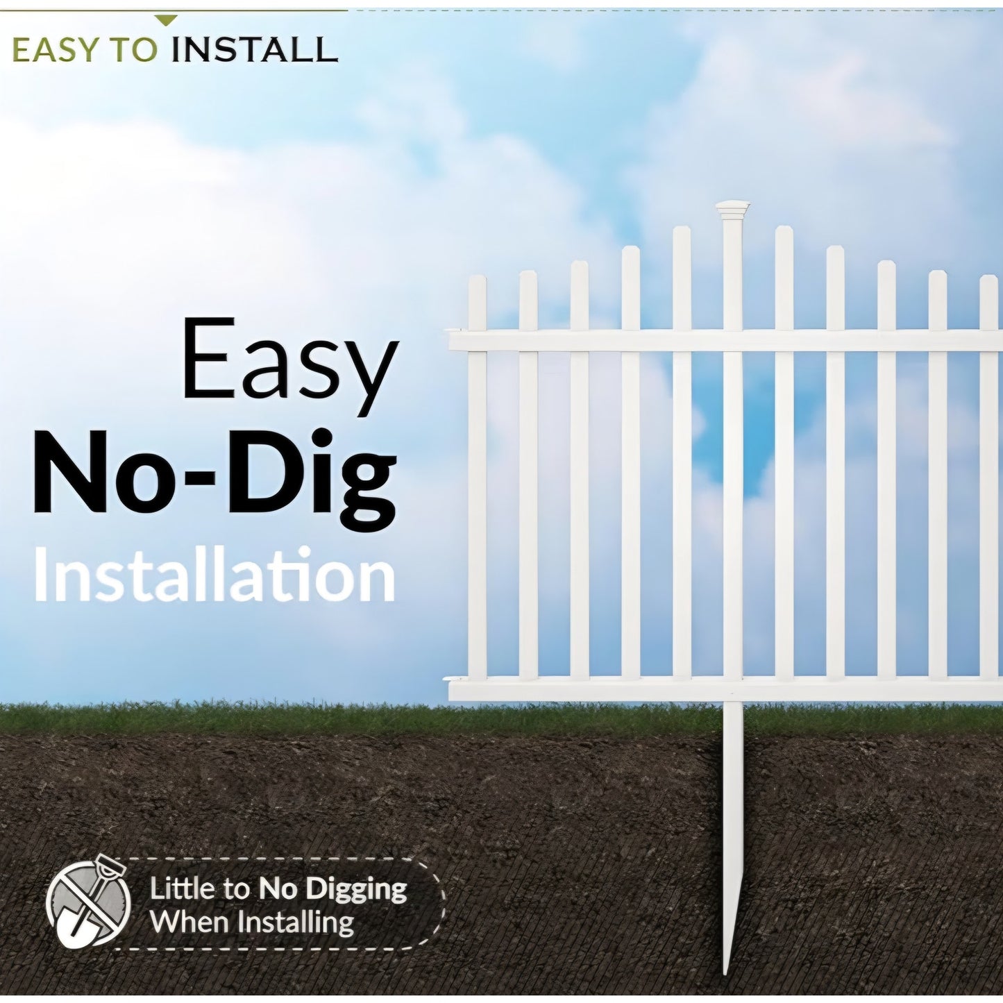 3.5ft H x 7.6ft W (2 Panels) No Dig Zippity Manchester Fence Kit, White Vinyl Picket Fence Panels,