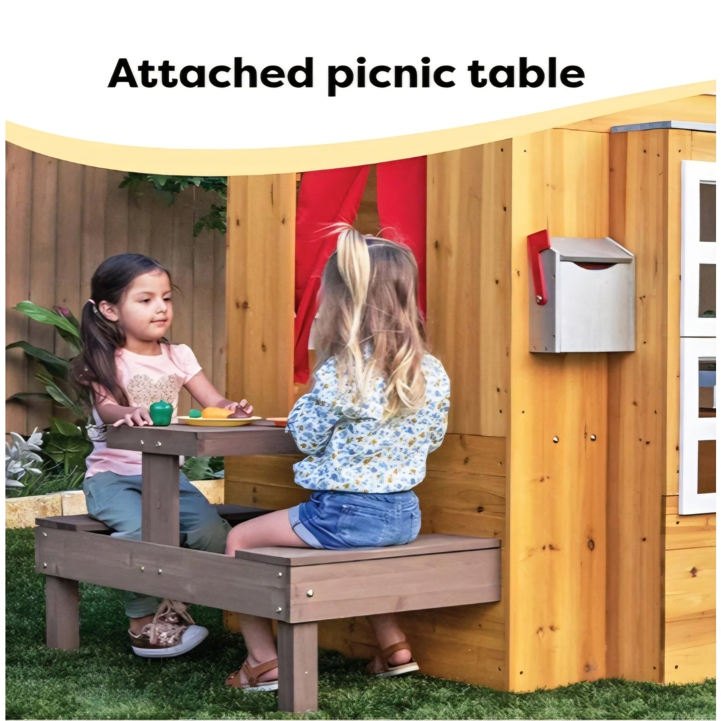 KidKraft Modern Outdoor Wooden Playhouse with Picnic Table, Mailbox and Outdoor Grill ,Gift