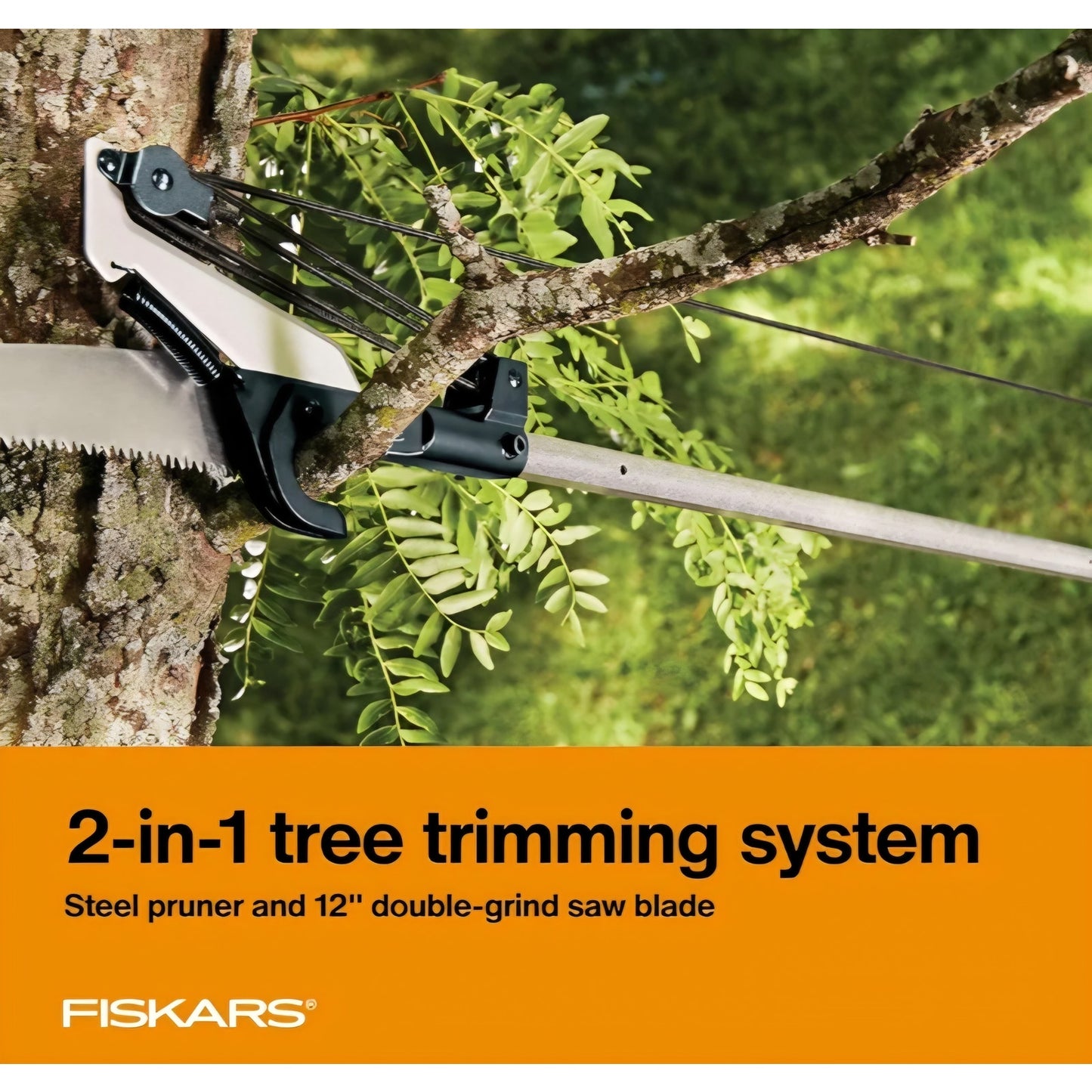 Fiskars 2-in-1 Extendable Tree Pruner and Pole Saw (Extends to 12 feet) with 12-Inch Double-Grind Saw and Double Locking System