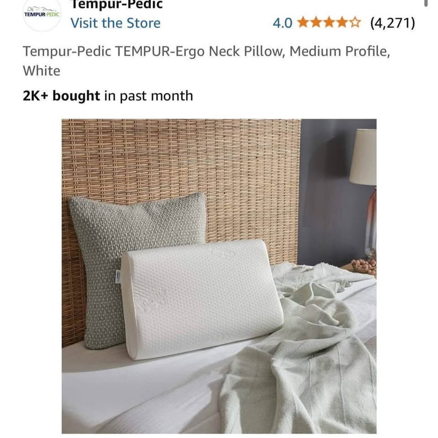 Tempur-Pedic TEMPUR-Ergo Neck Pillow, Medium Profile, White